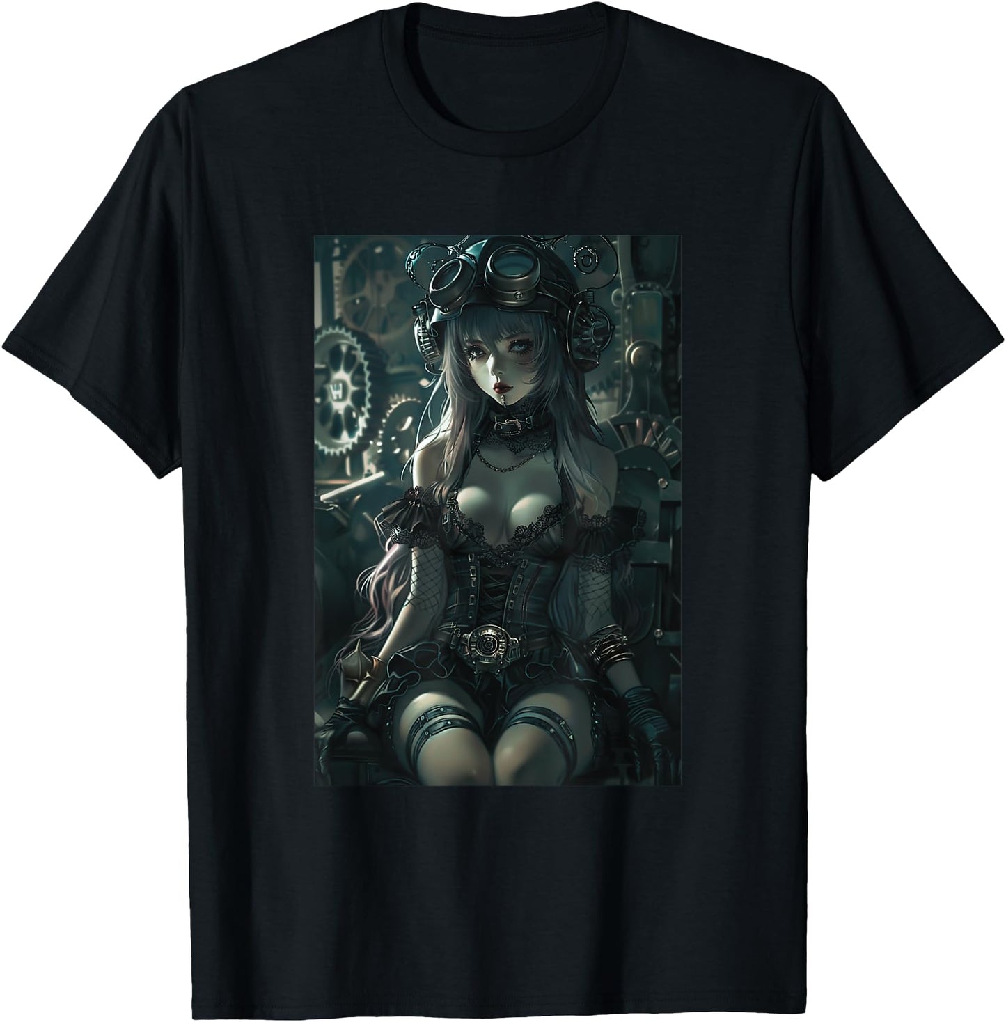 Sexy Anime Girl Steampunk Tee for Men Cyberpunk Fantasy
