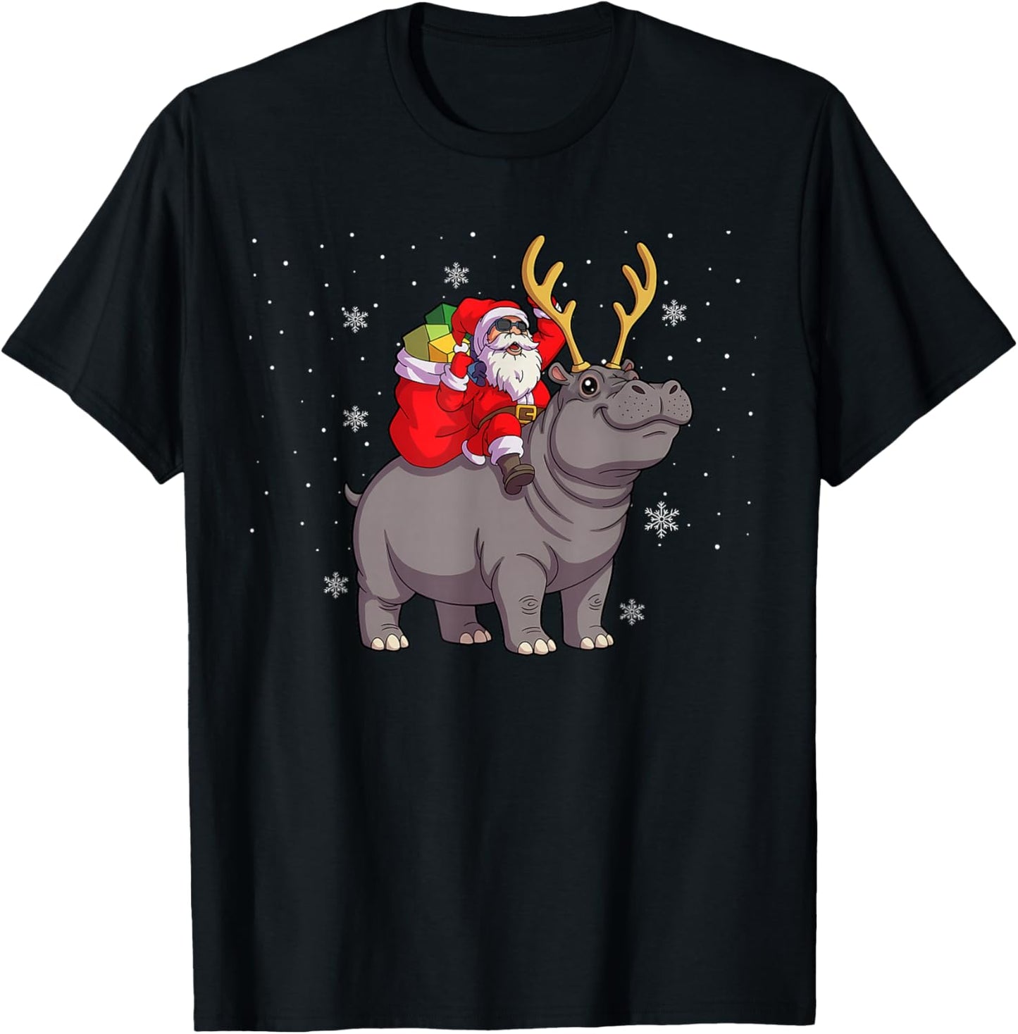 Santa Riding Hippo Deer Xmas Hippo Christmas