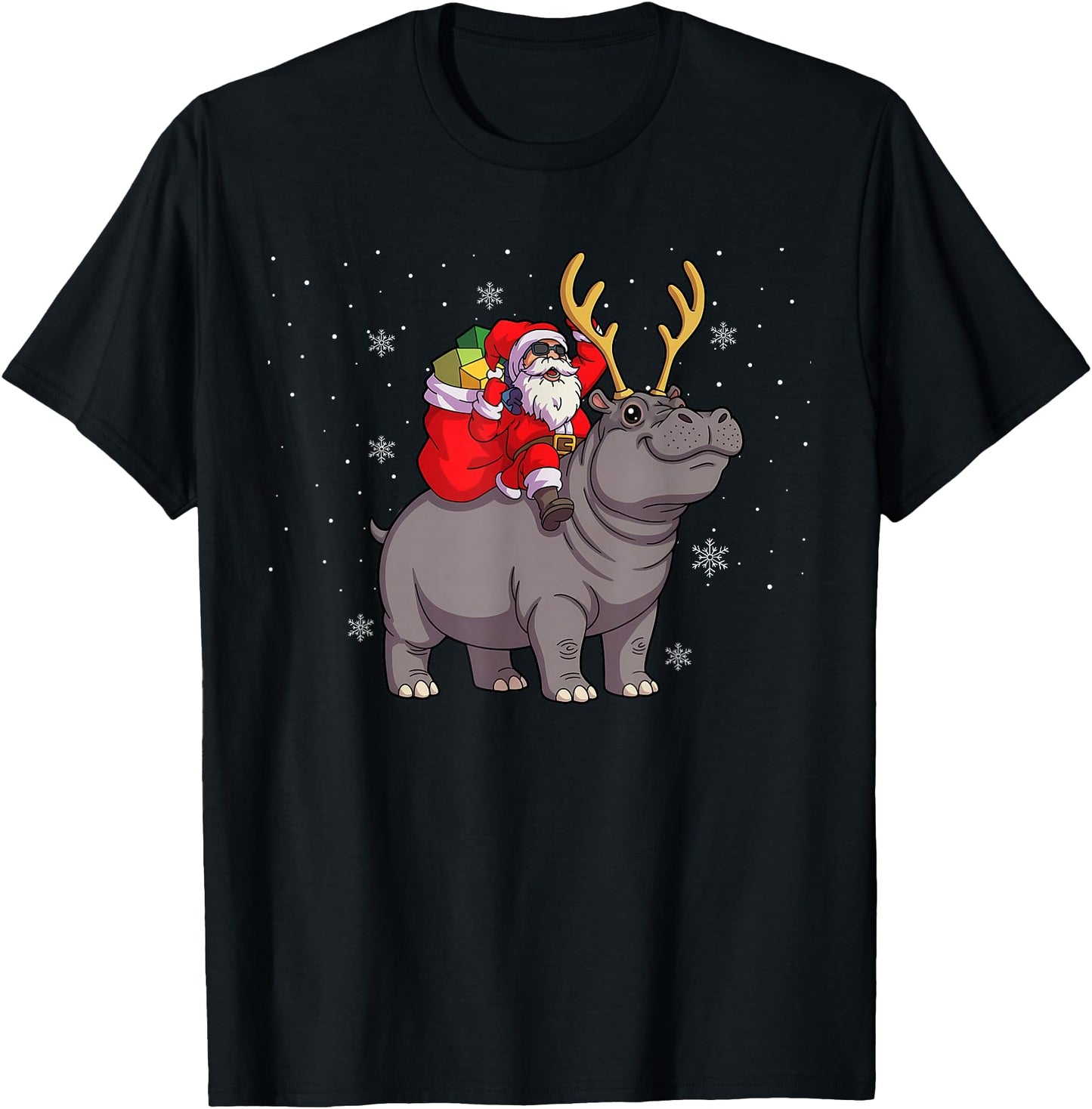 Santa Riding Hippo Deer Xmas Hippo Christmas
