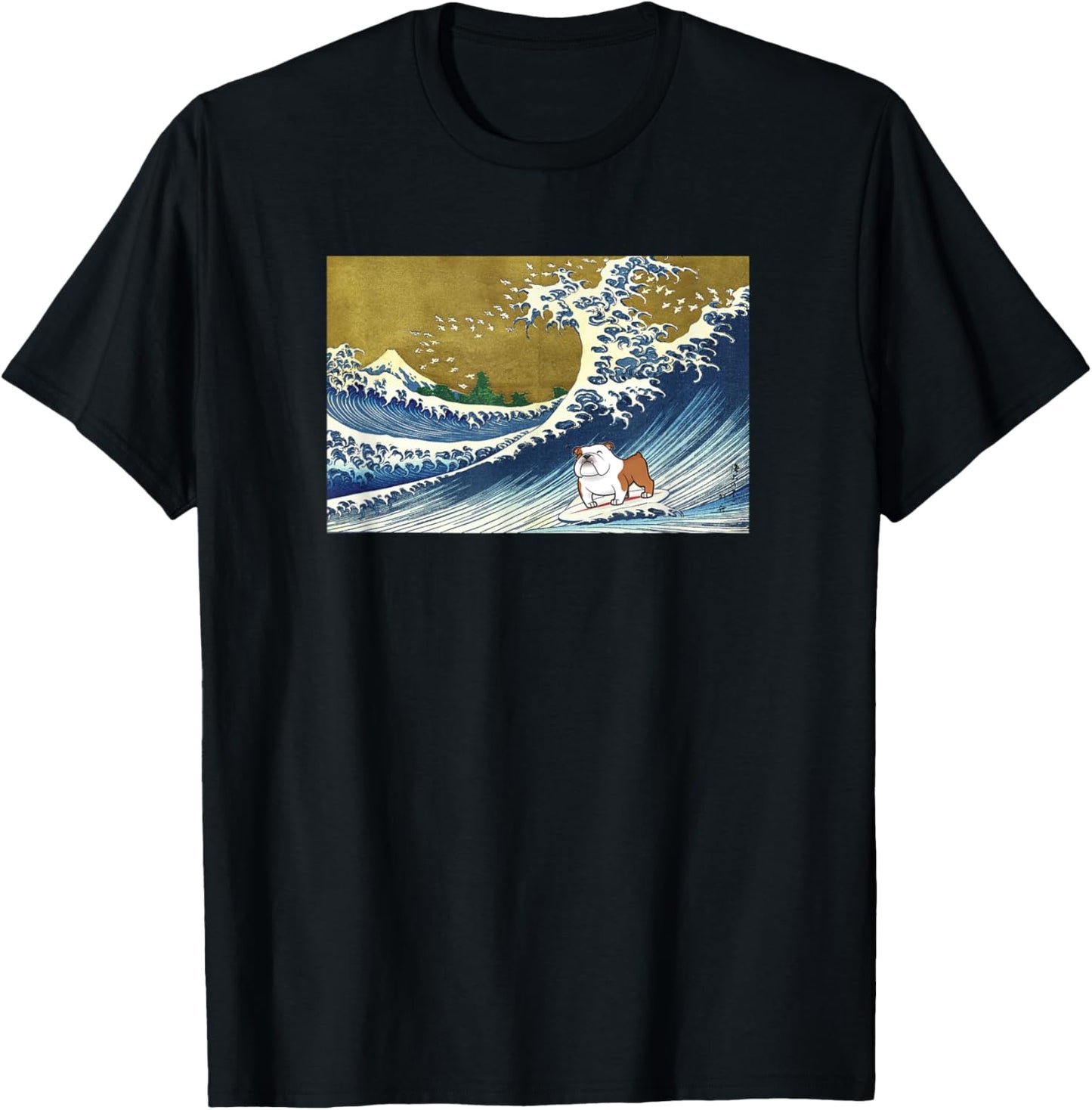 Funny Kids Cartoon Surfing a Great Wave English Bulldog