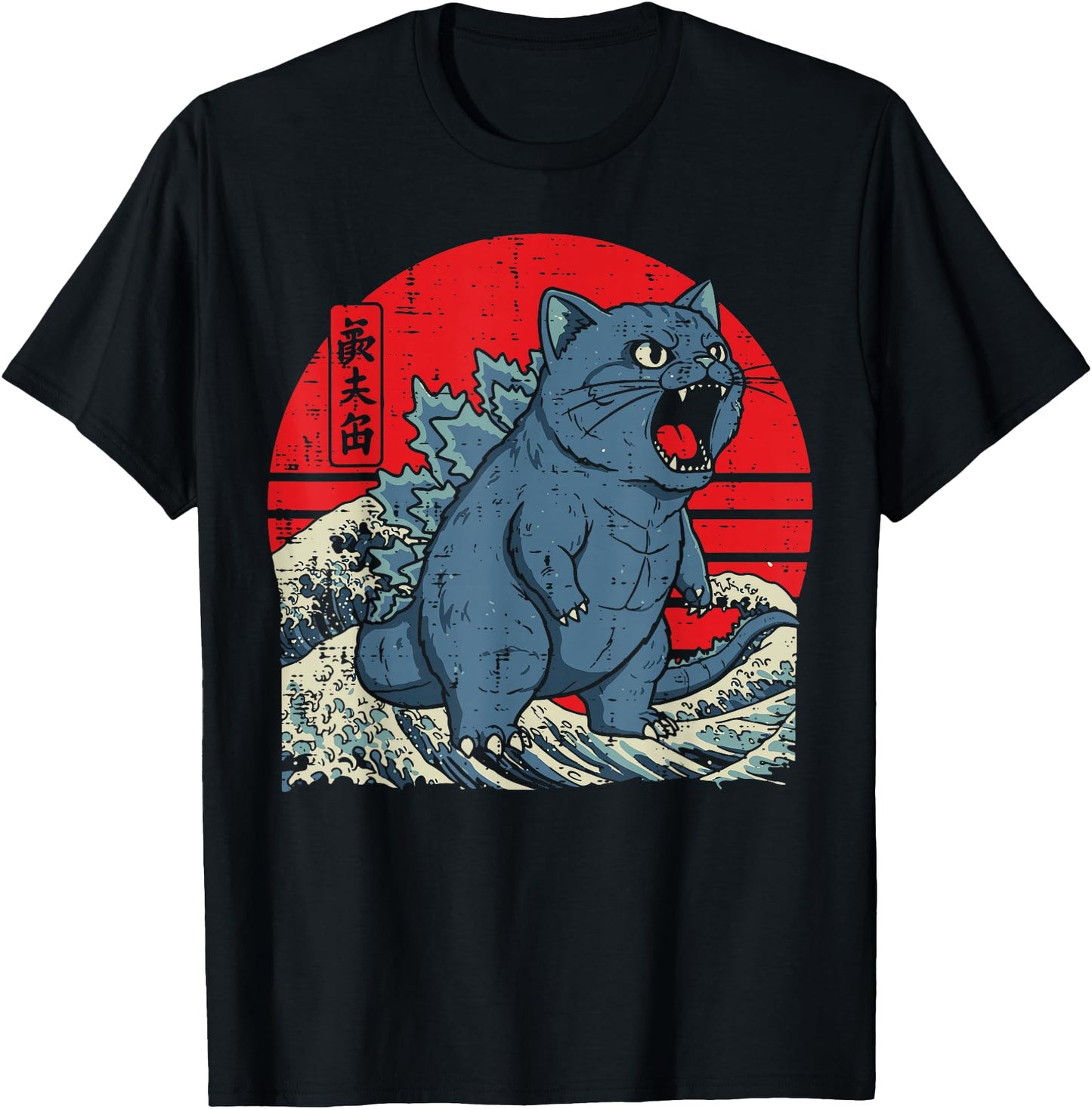 Japanese Cat Monster Waves Funny Catzilla Art Women Men