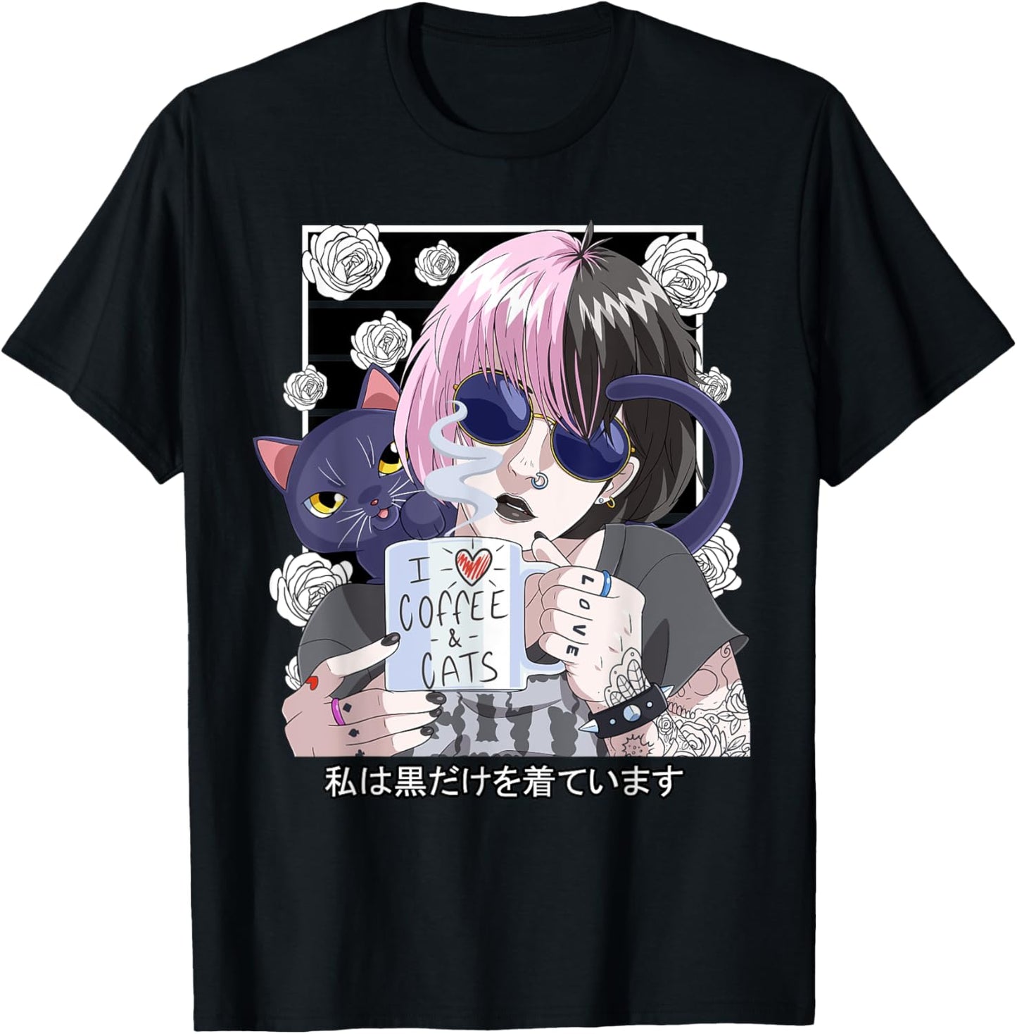 Goth Anime Girl Gothic Black Aesthetic Coffee Cat Lover
