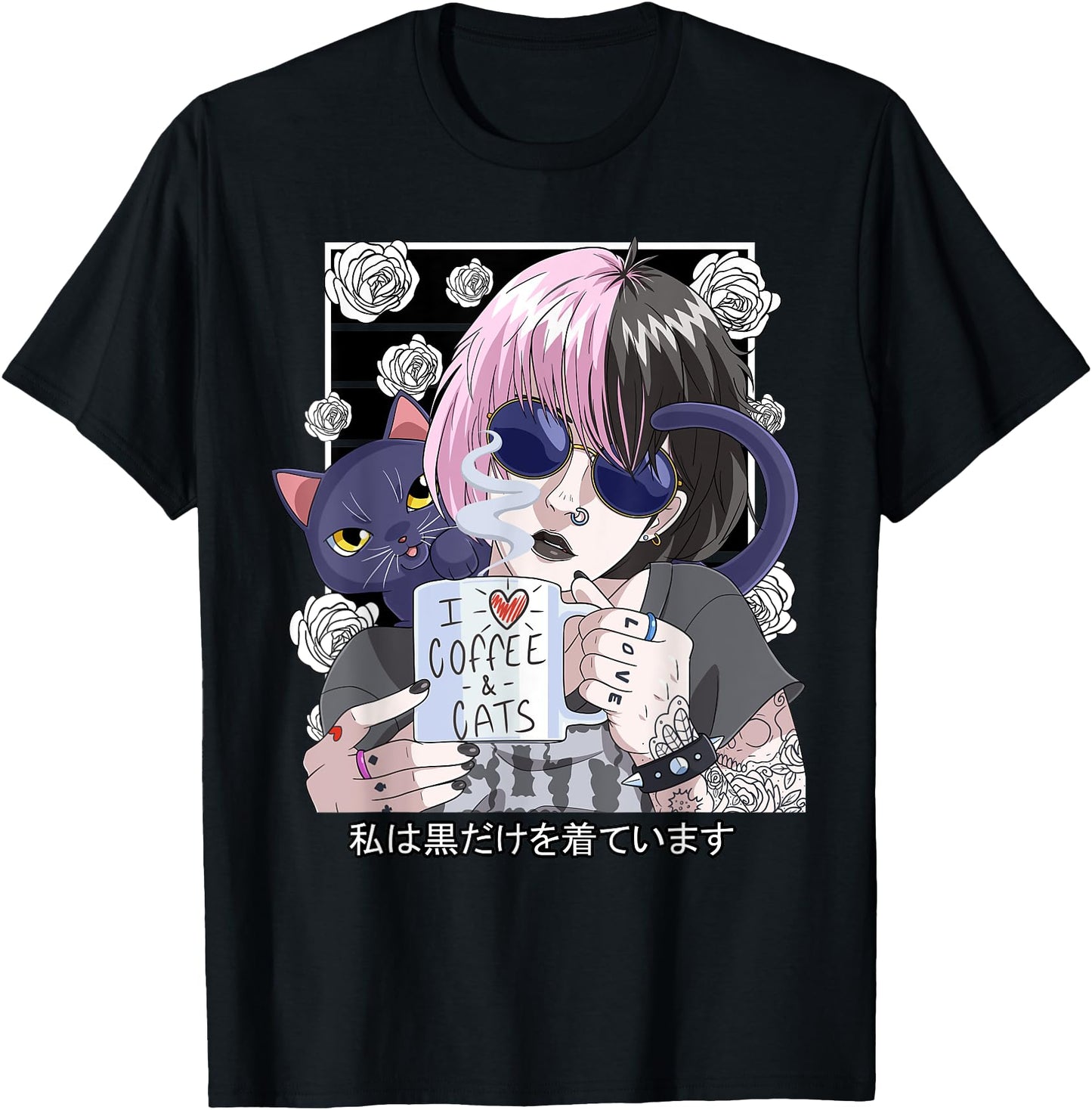 Goth Anime Girl Gothic Black Aesthetic Coffee Cat Lover