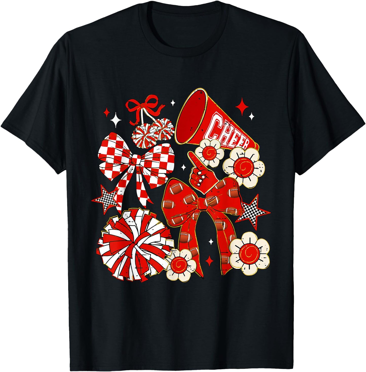 Coquette Bow Red Cheer Mom Game Day Football Cheerleader