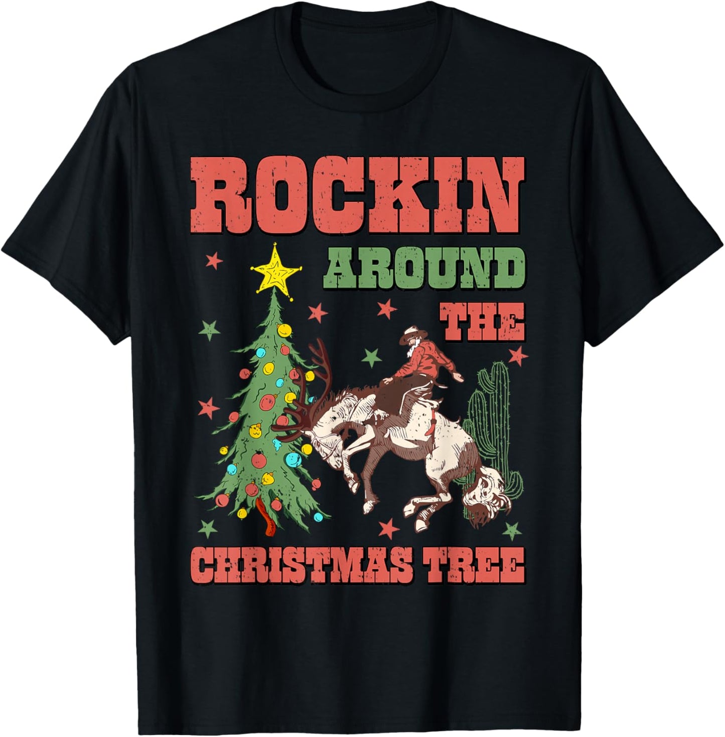 Rocking Around The Christmas Tree Cowboy Riding Horse Xmas