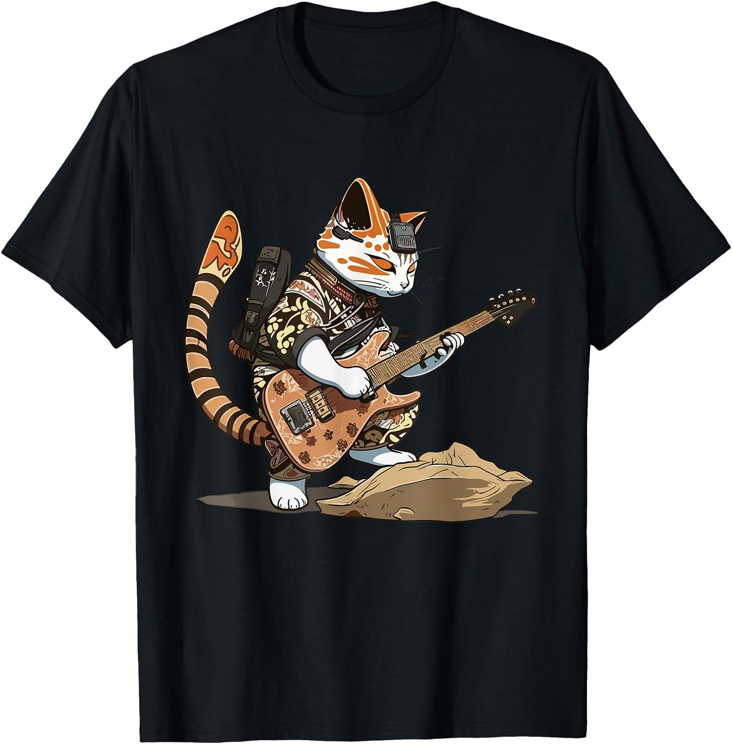 Japanese Samurai Cat Playing The Electric Guitar Men Women