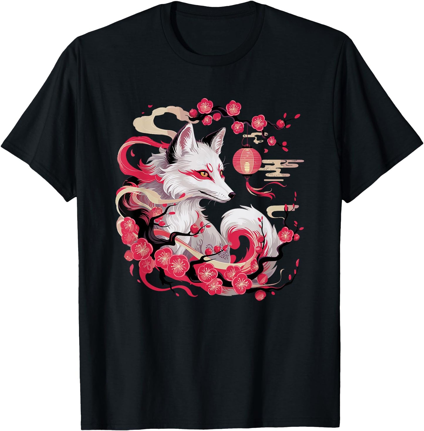 Mystical Kitsune Spirit Fox with Cherry Blossoms