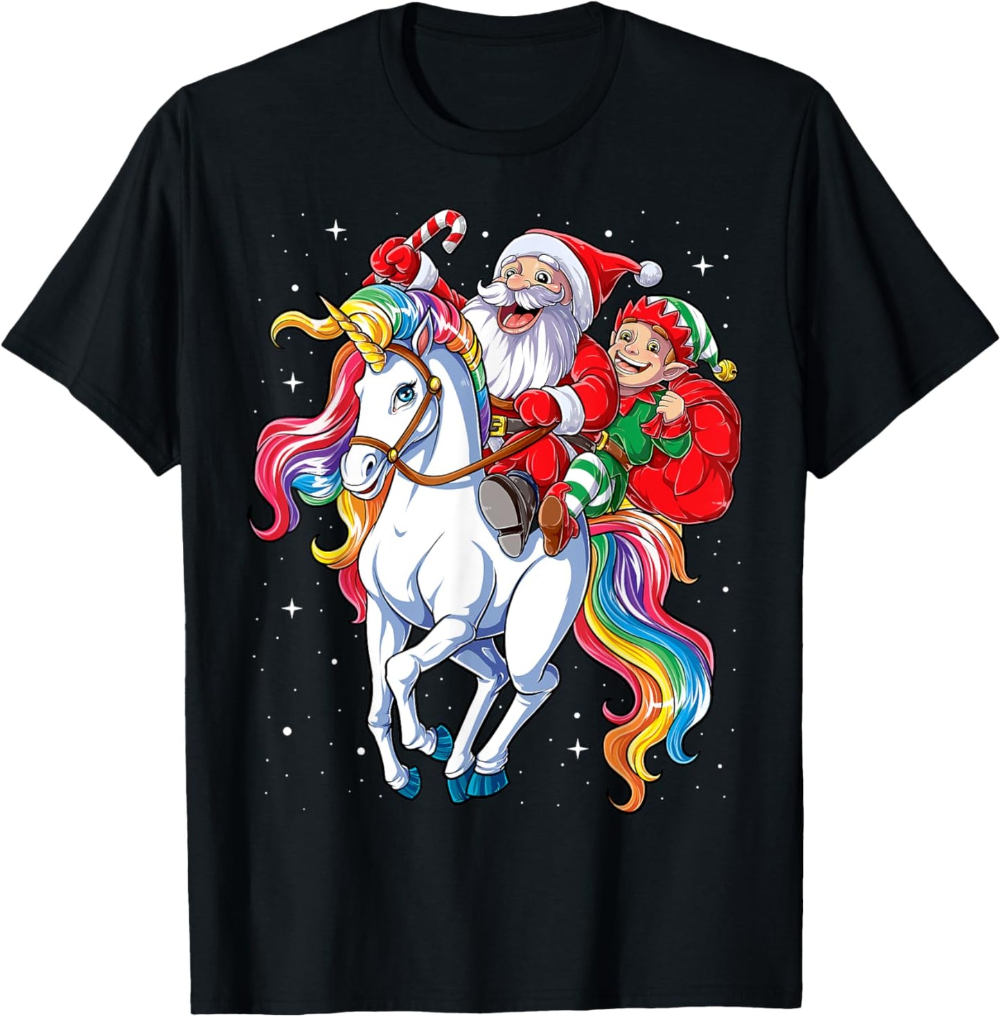 Christmas Santa Elf Riding Unicorn Xmas Girls Women Rainbow