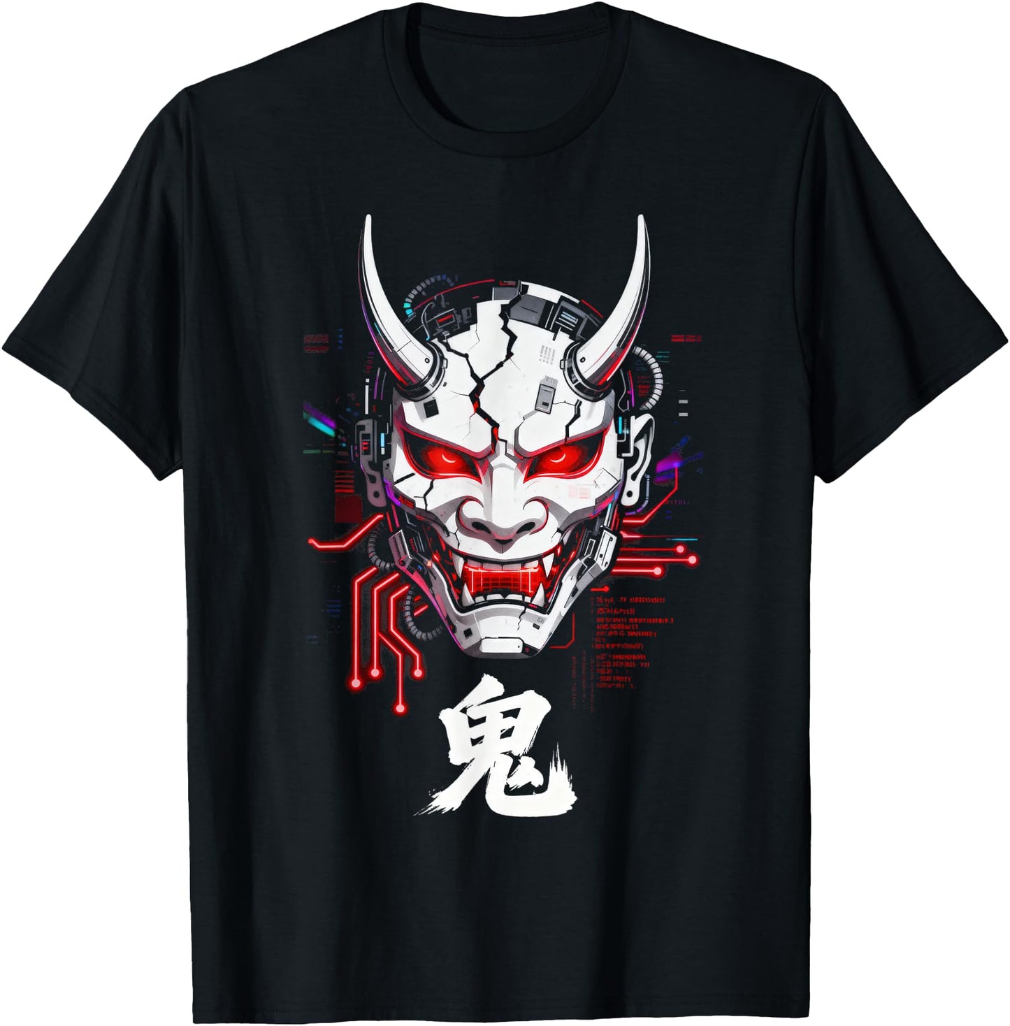 Cyberpunk Oni Mask Glitch Japanese Kanji Sci-Fi