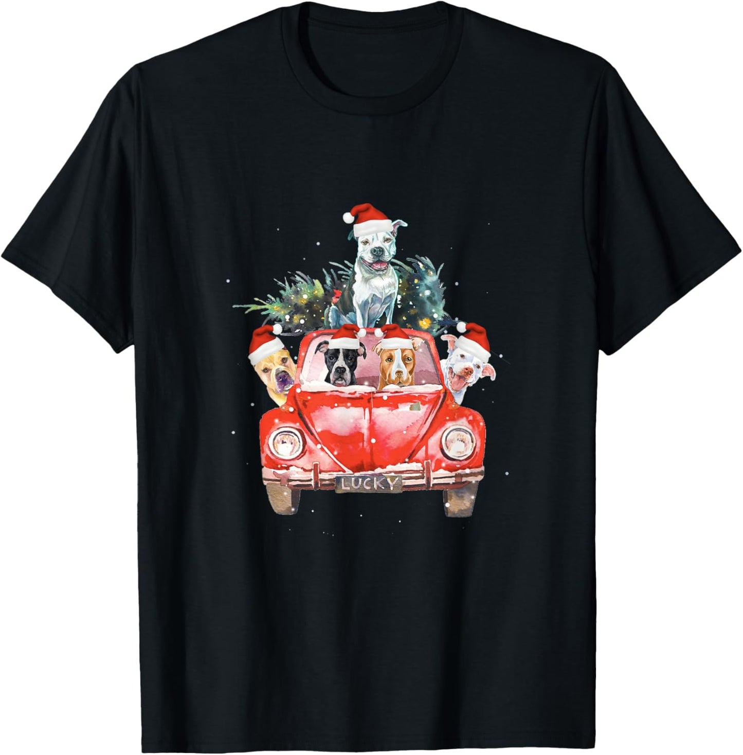 Pitbull Riding Red Truck Christmas Tree Santa Pitbull Xmas