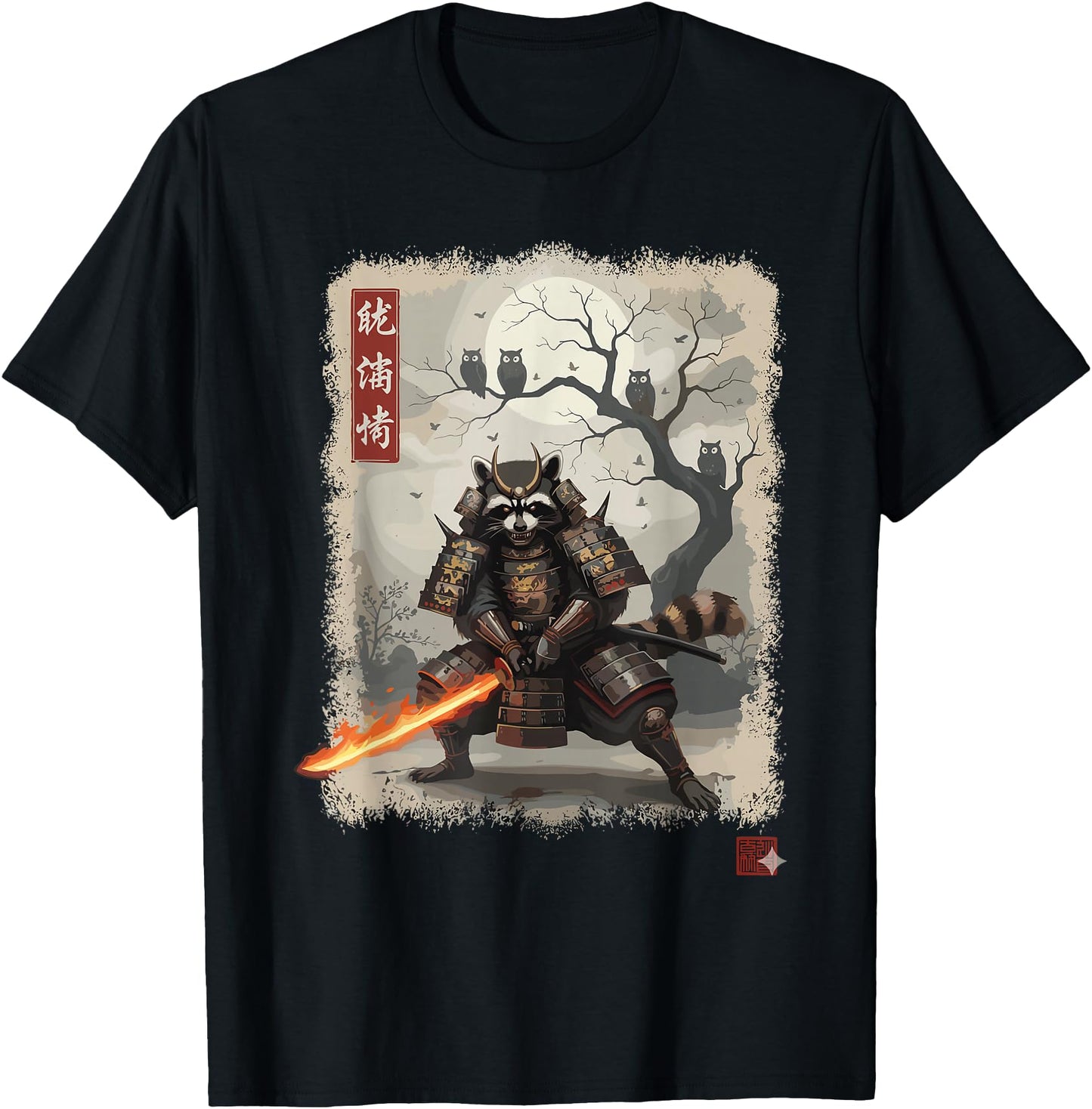 Samurai Raccoon Japanese Shirts for Men Warrior Vintage