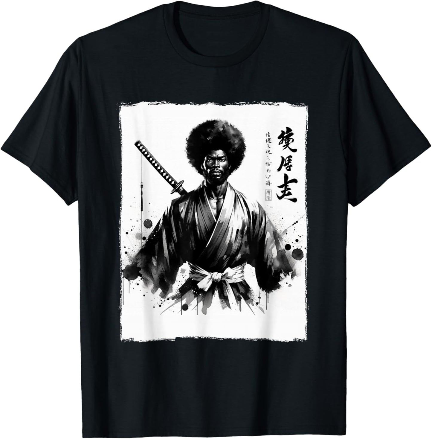 Vintage Afro African Samurai Ukiyo-e Japanese Art Graphic
