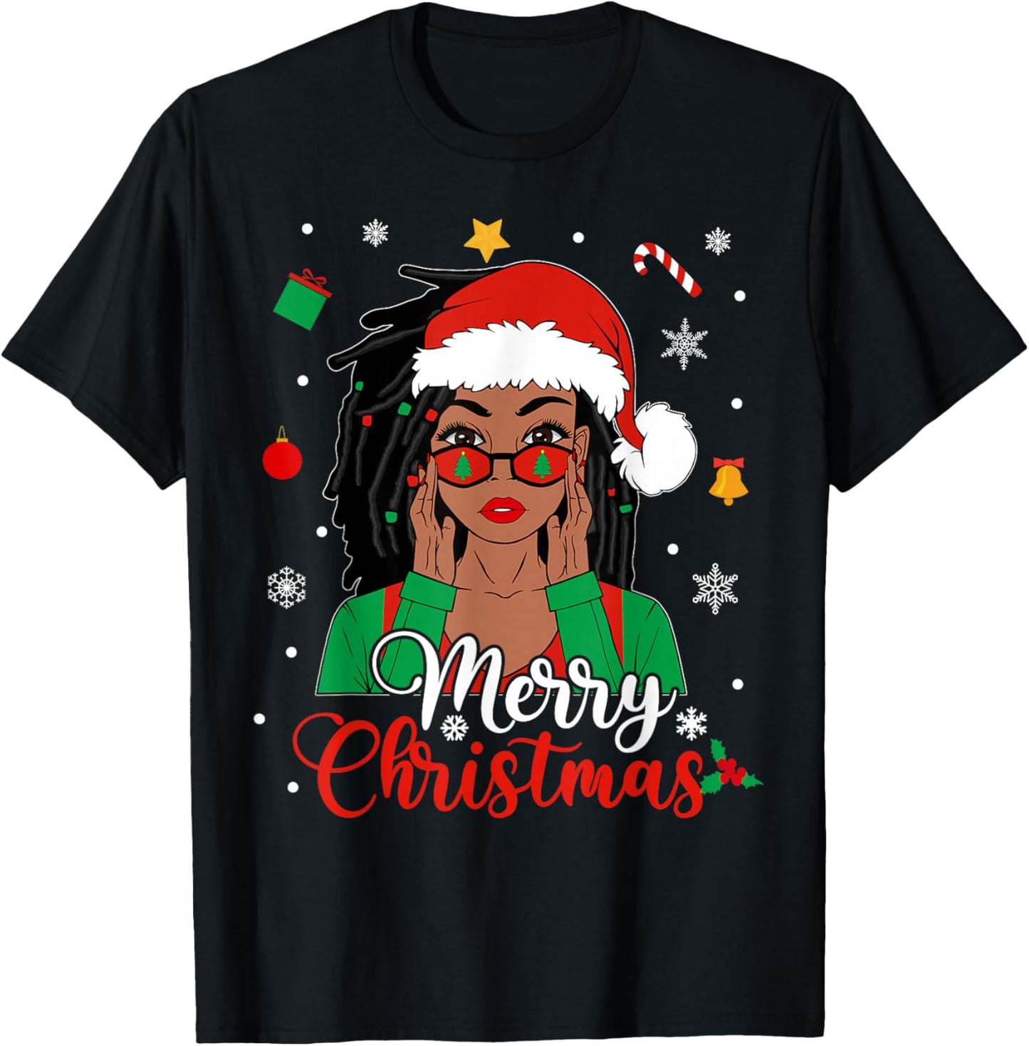 African American Black Woman Loc'd Girl Merry Christmas Xmas