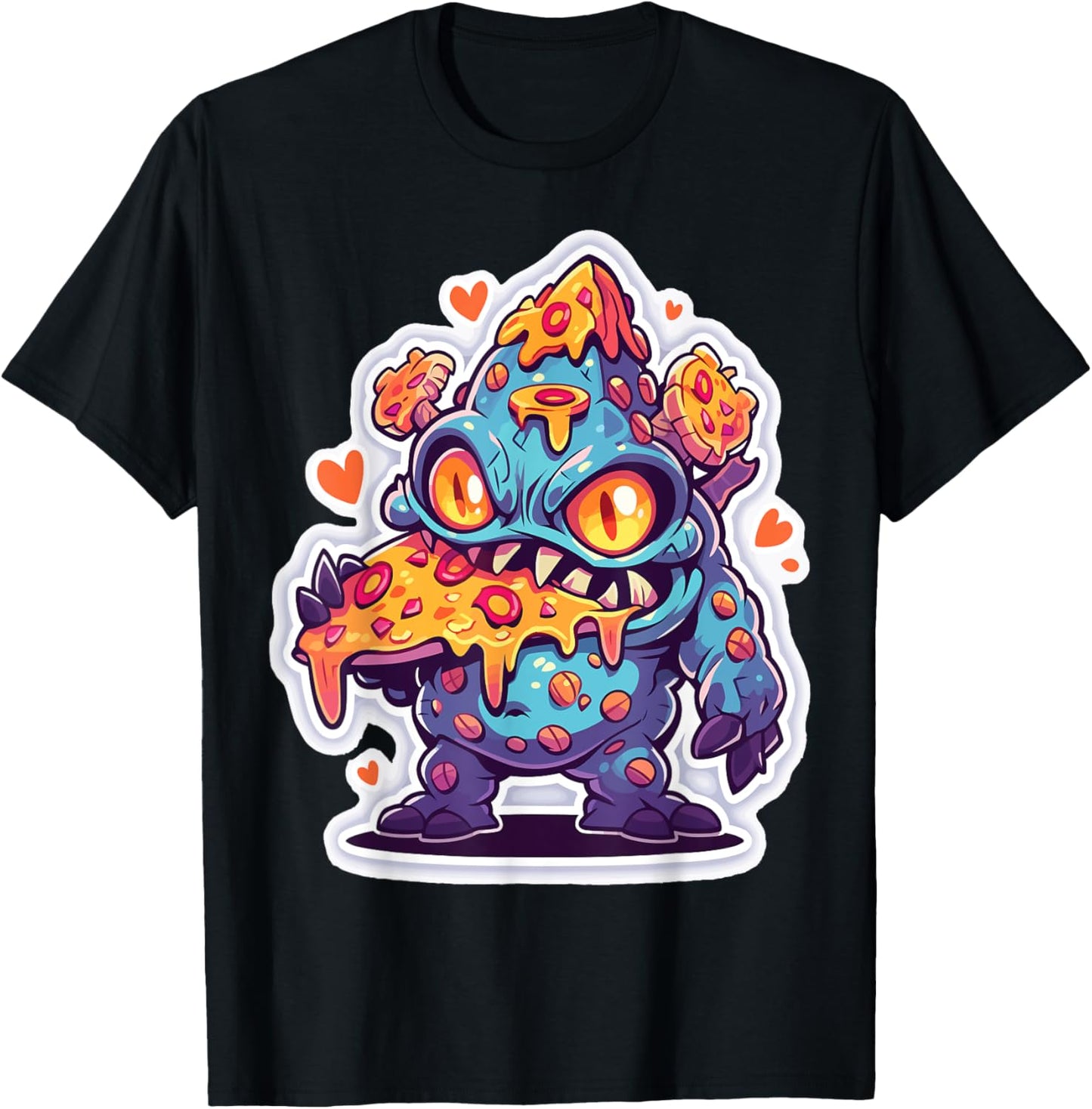 Funny Pizza Monster Cute Cartoon Comic Halloween Retro Anime