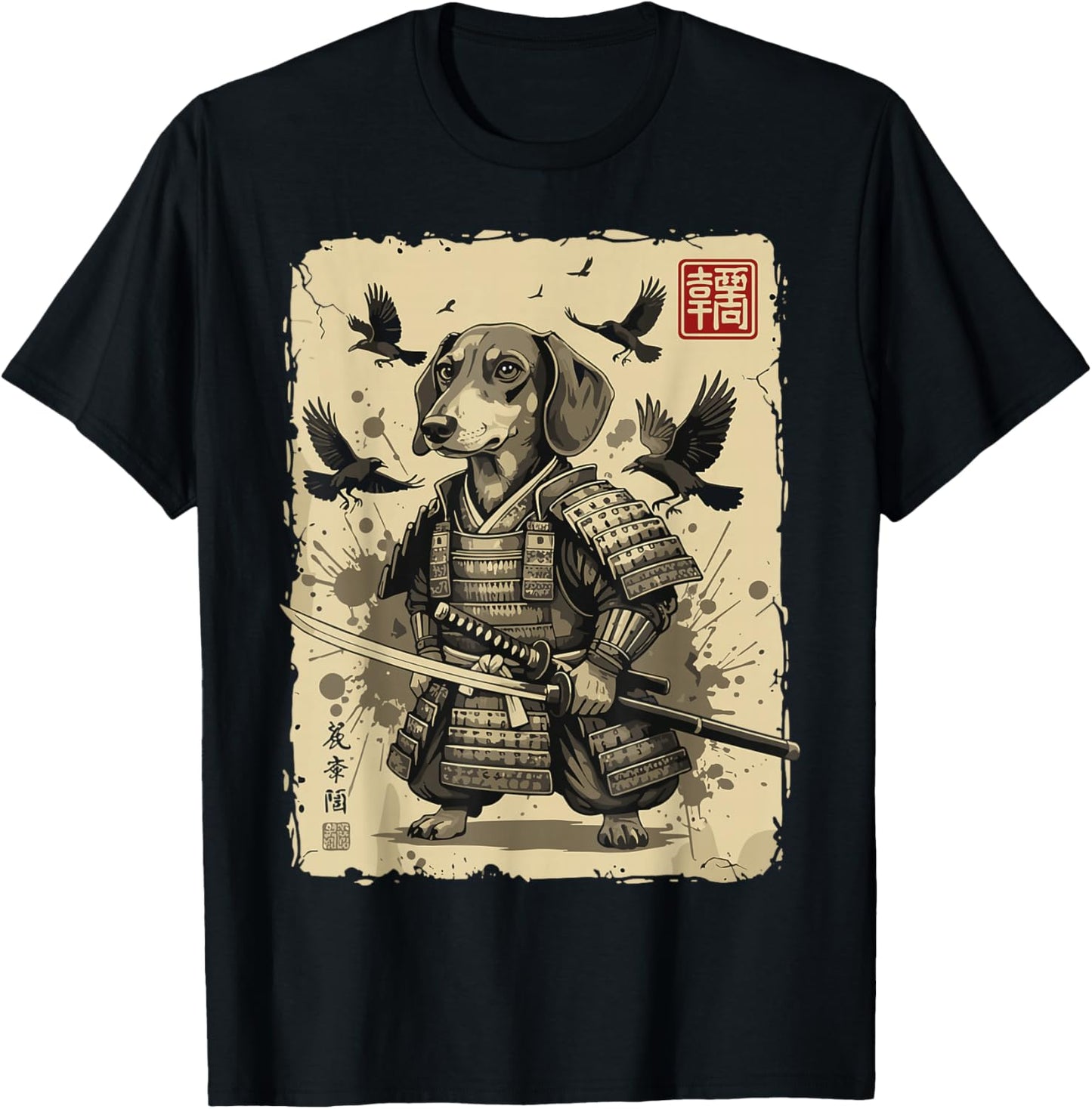 Samurai Dachshund Dog Shirt Warrior Vintage Graphic Japanese