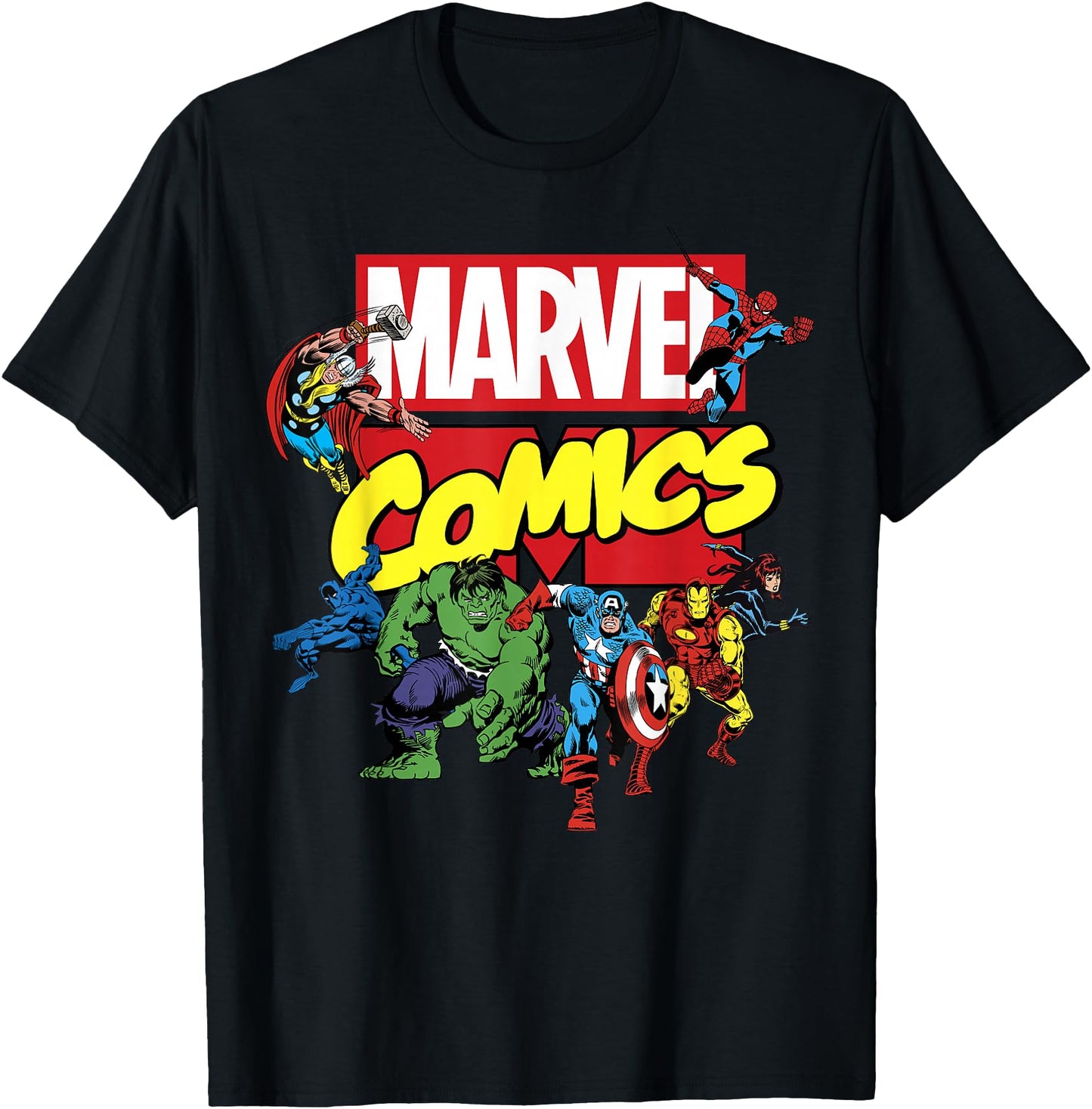 Marvel Exclusive Avengers Retro Comic Group Shot Logo