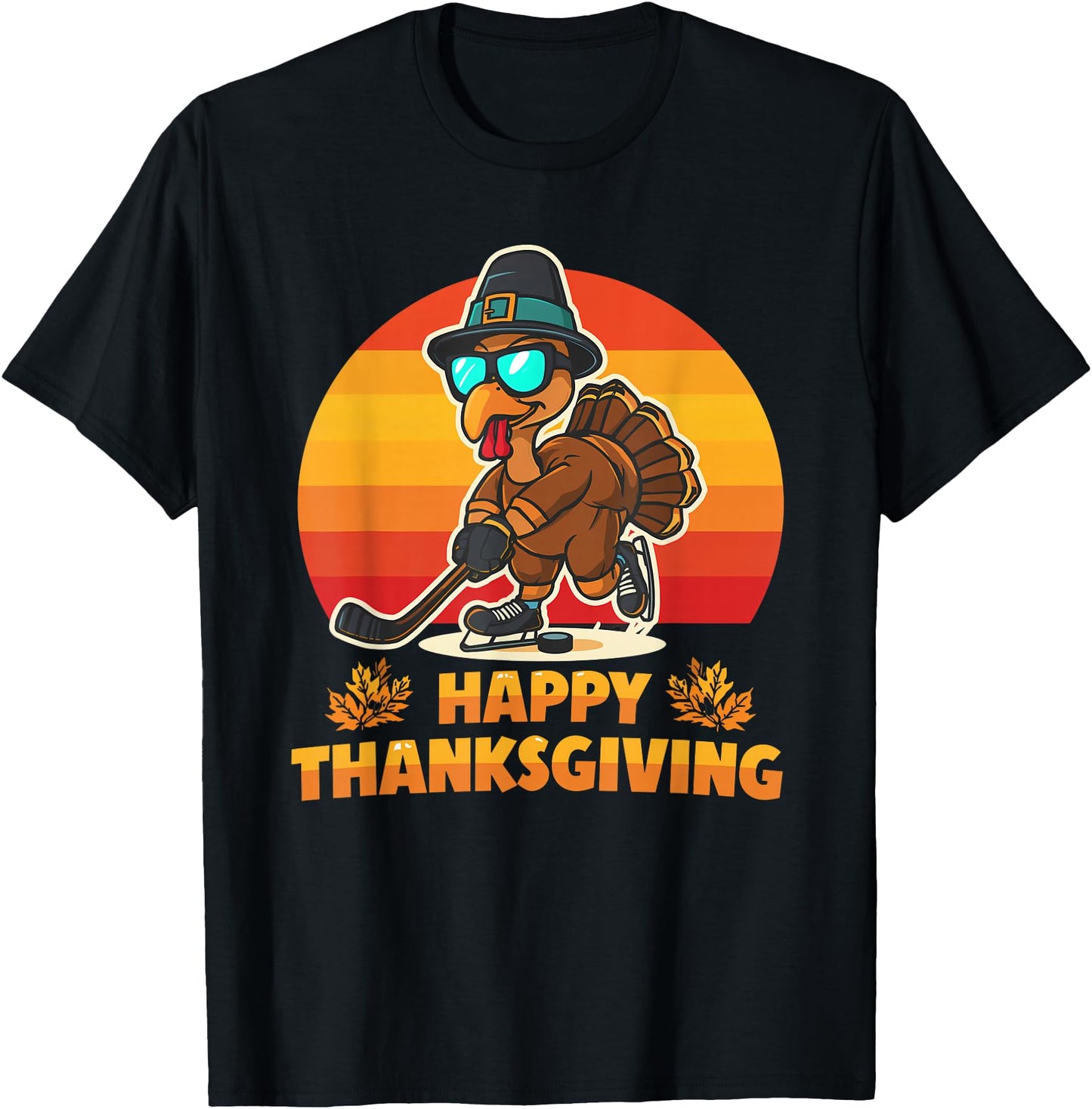 Funny Happy Thanksgiving Turkey Playing Ice Hockey Family