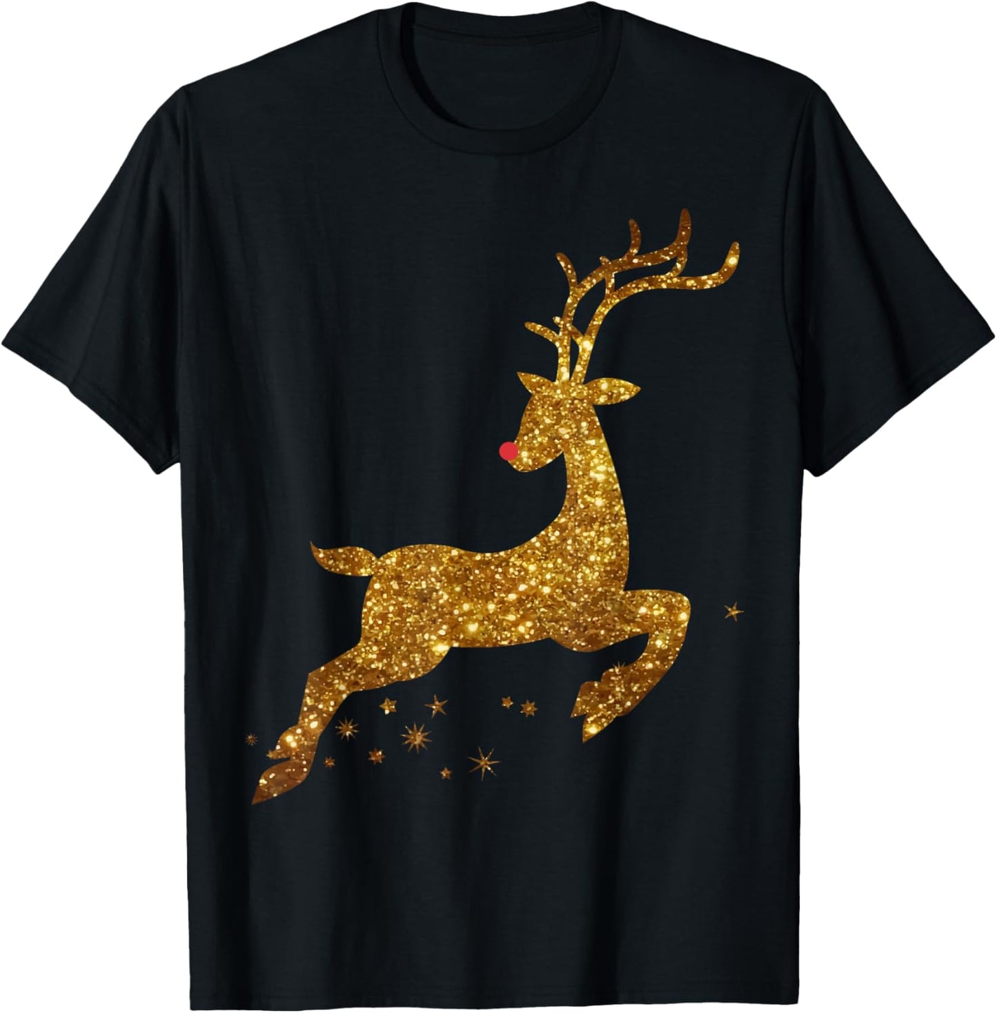 Womens Christmas Reindeer T-Shirt Cute womens gold faux