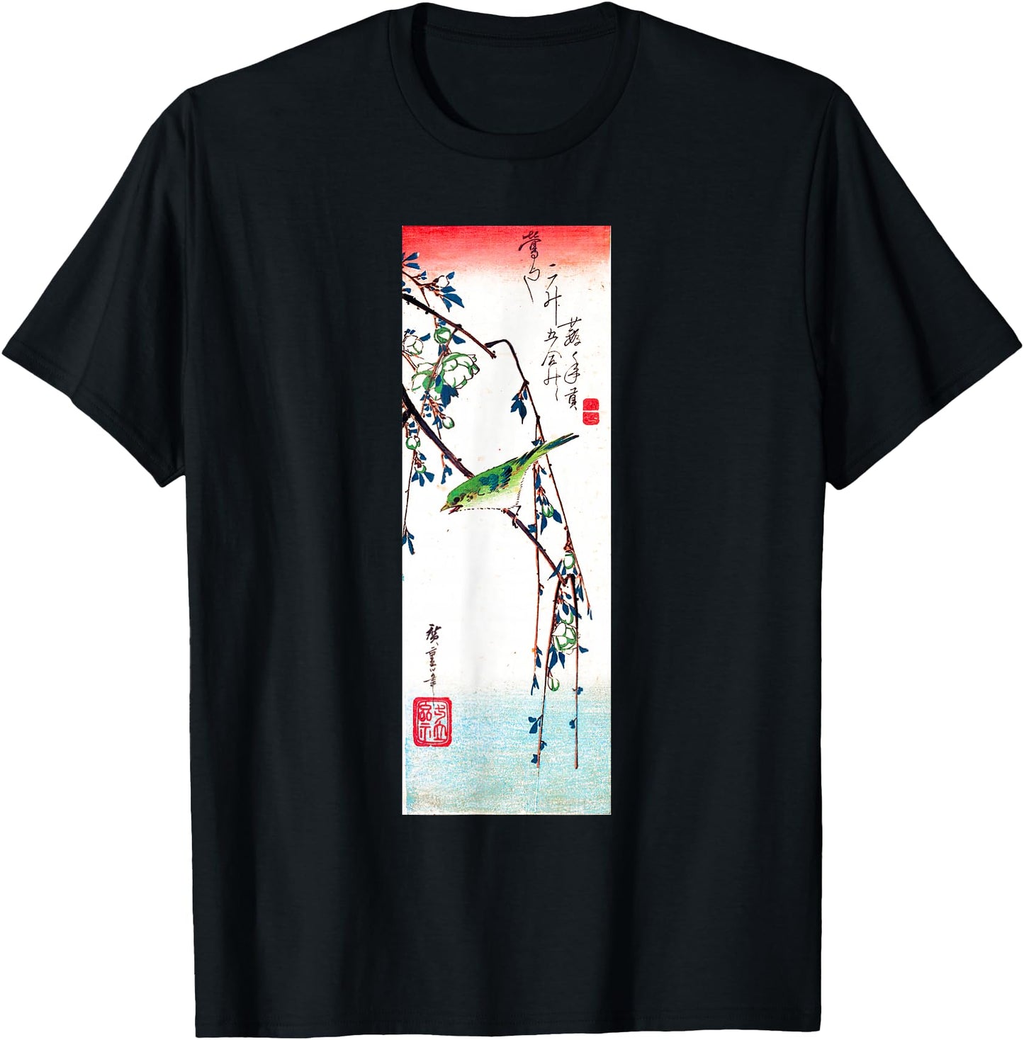 Japanese Art, Hiroshige Woodblock Art Design Tee Warbler