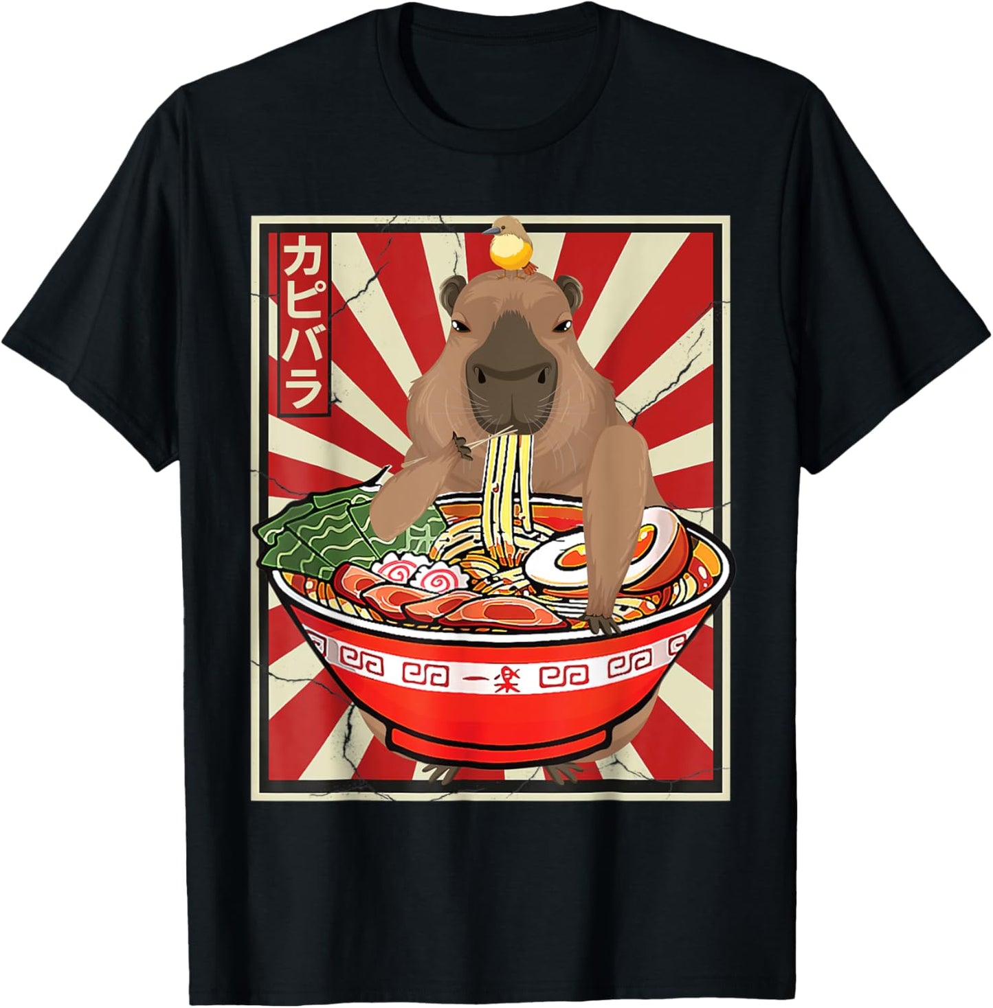 Kawaii bird Capybara Eating Ramen Noodles Anime Japanese