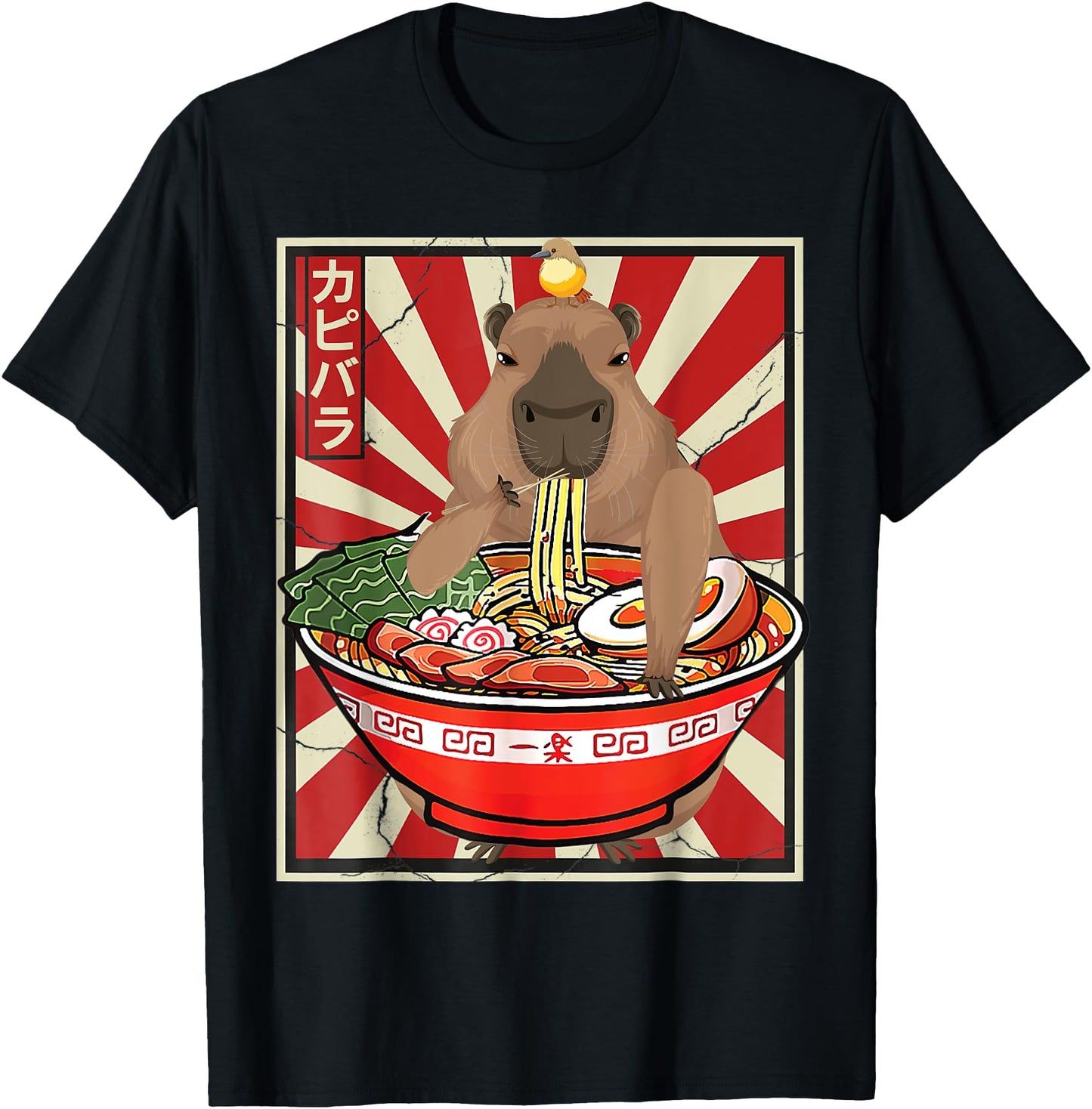Kawaii bird Capybara Eating Ramen Noodles Anime Japanese
