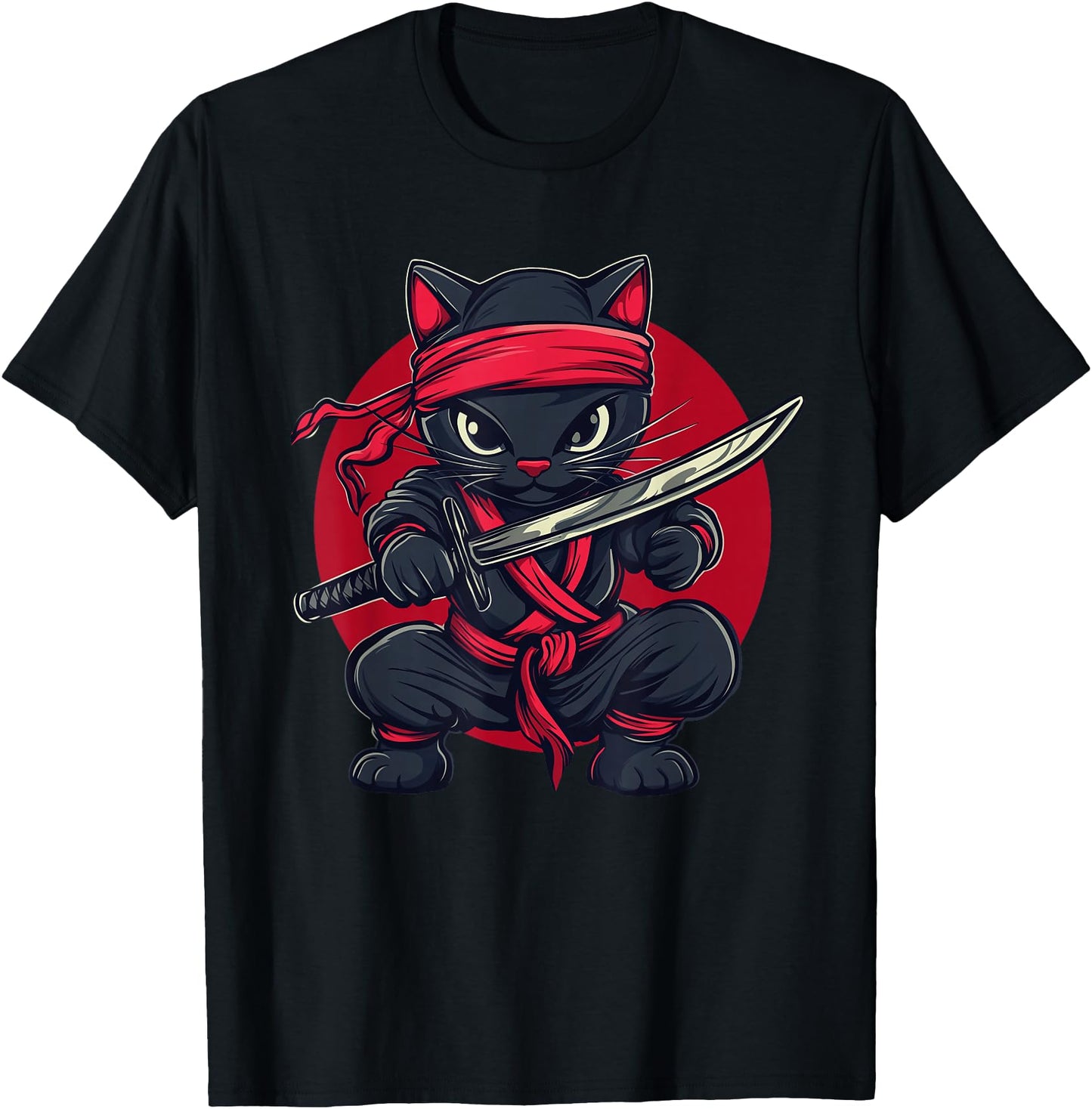 Cat Ninja Samurai Japan Japanese Flag Kawaii Funny Graphic