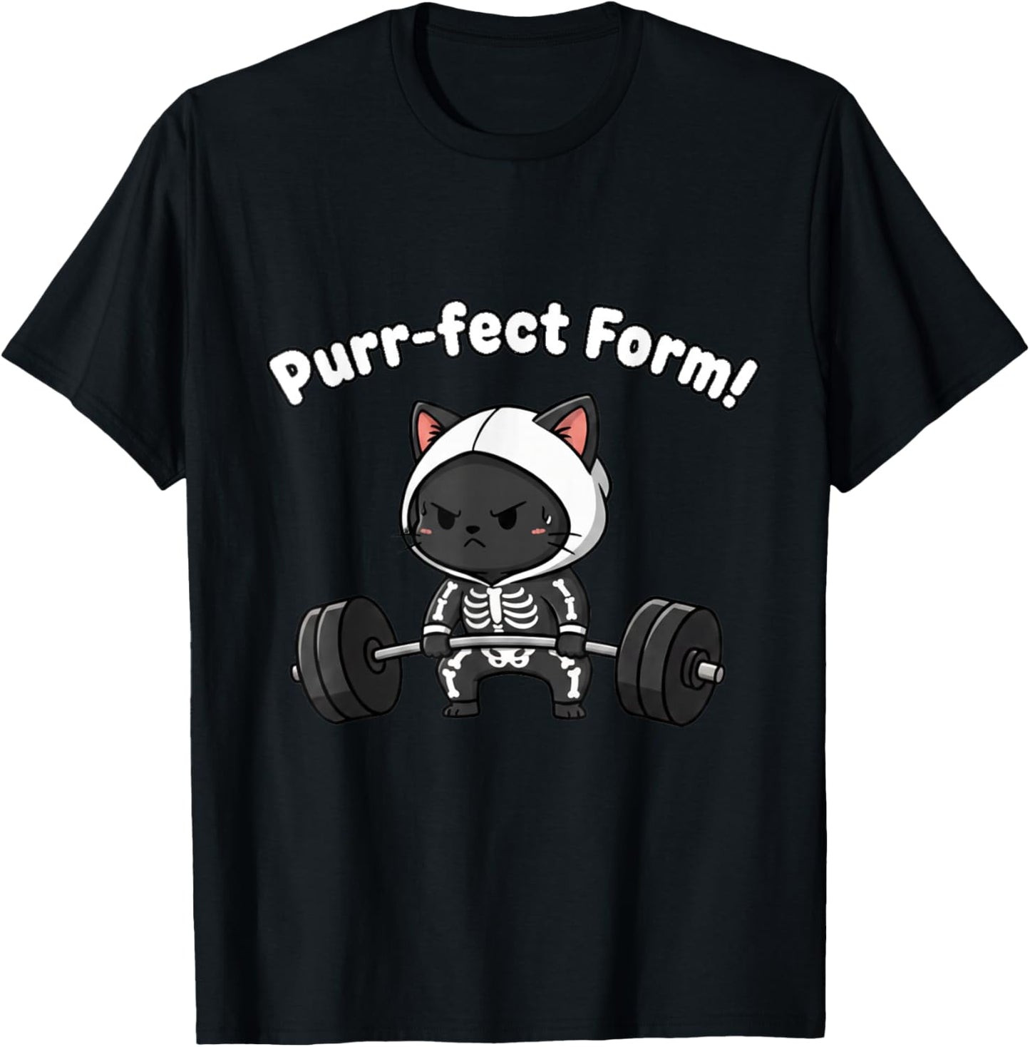 Purr-FECT Form Skeleton Cat Deadlift Chibi Funny Gym