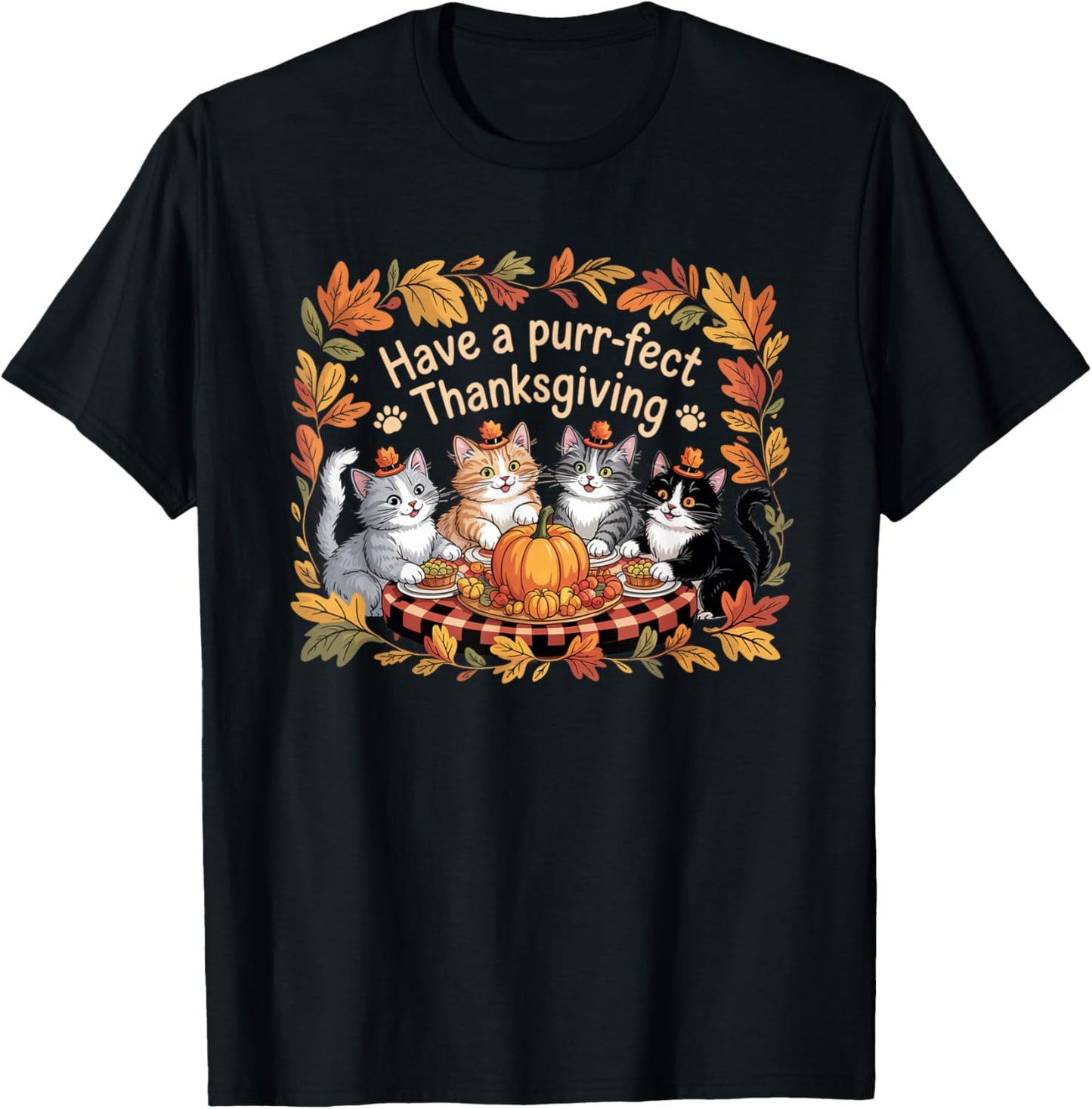 Thanksgiving Cats Dinner Vintage Feat Fall Men Women Kids