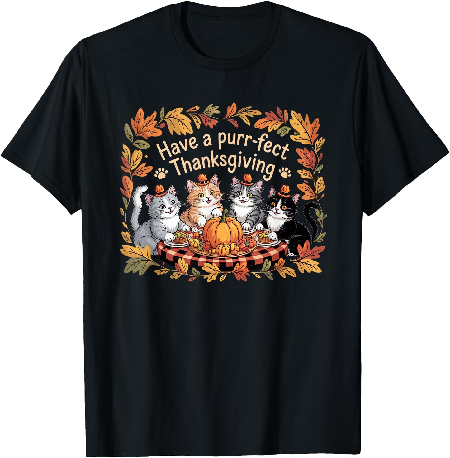 Thanksgiving Cats Dinner Vintage Feat Fall Men Women