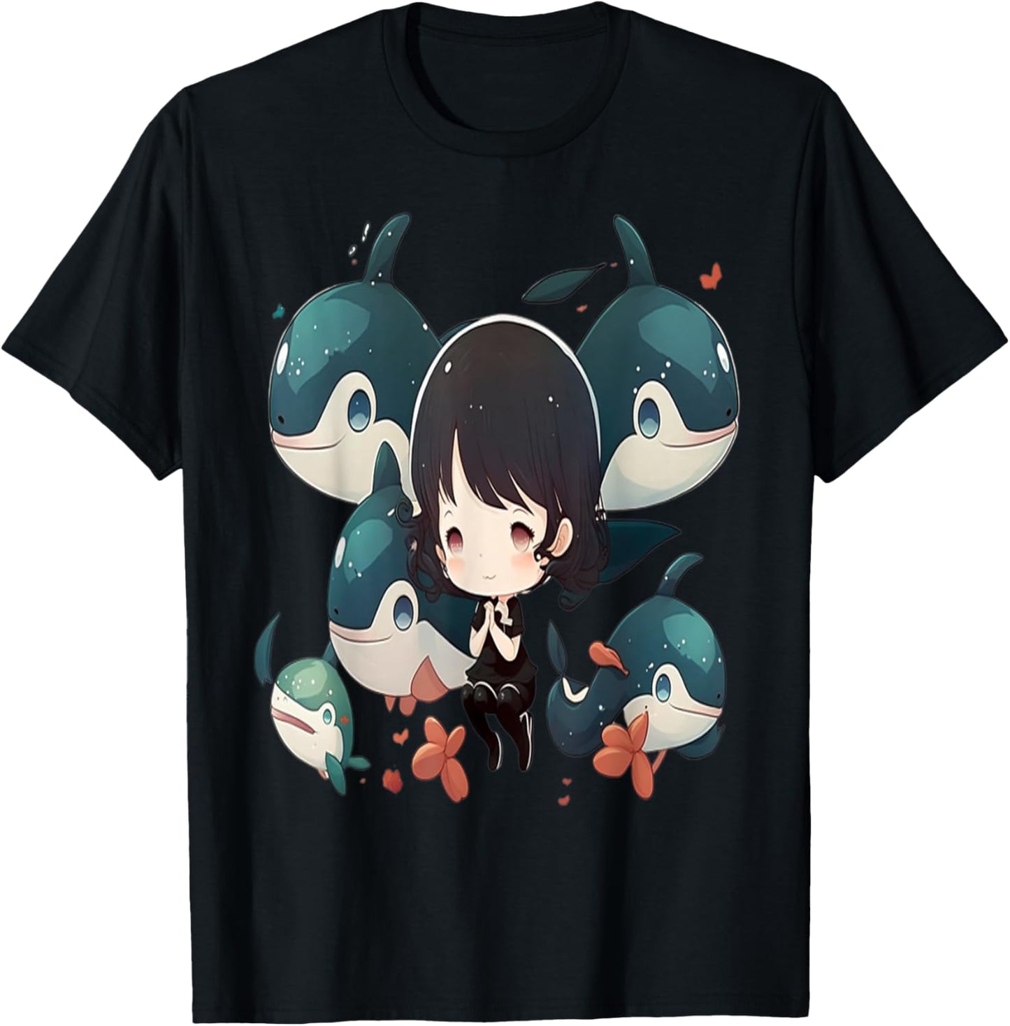 Funny Girl Orcas Whale Under Water Cute Chibi Fish Friends
