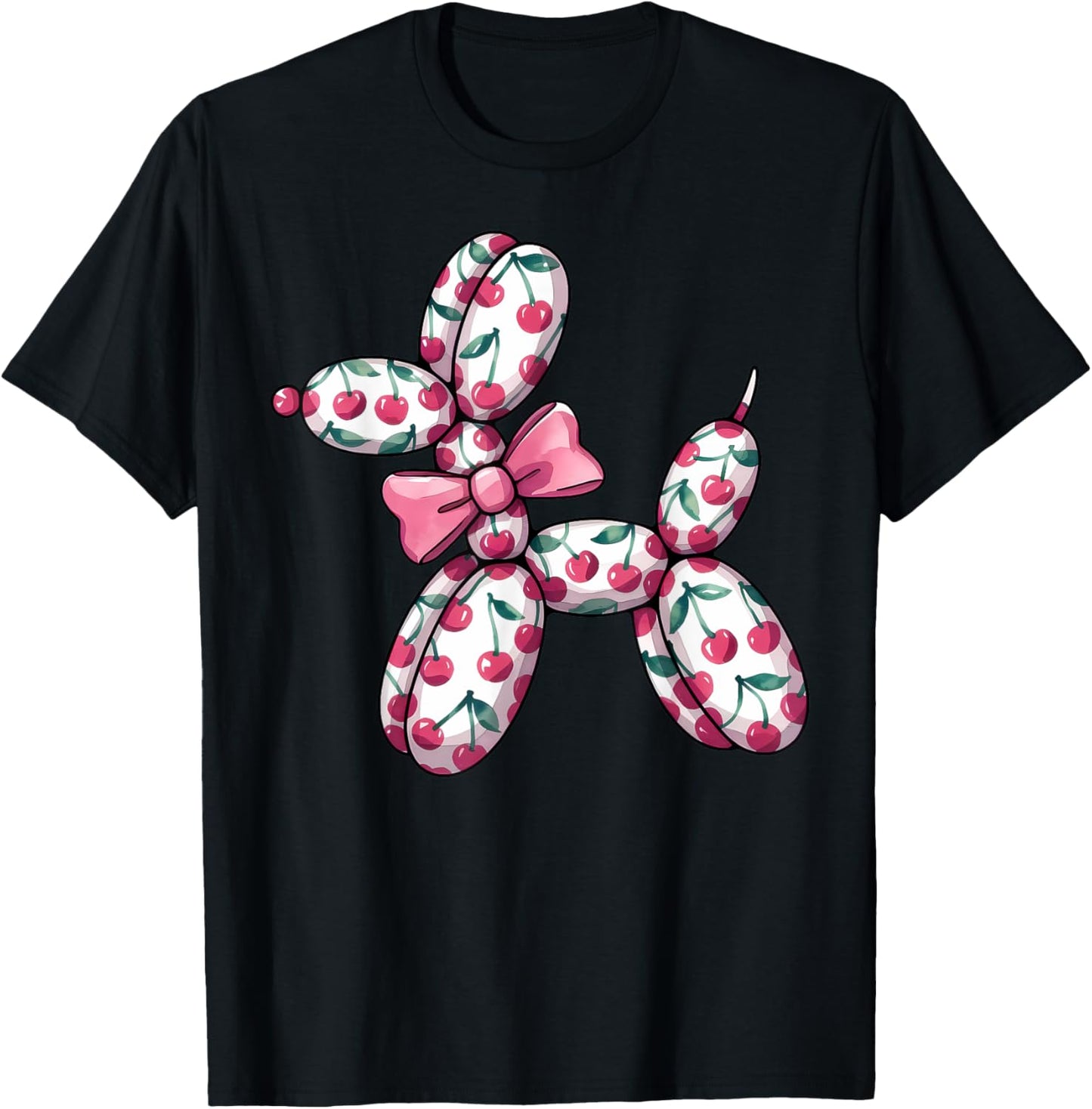 Cherry Balloon Dog Coquette Bow Women Girl Kids Dog Lover T-Shirt