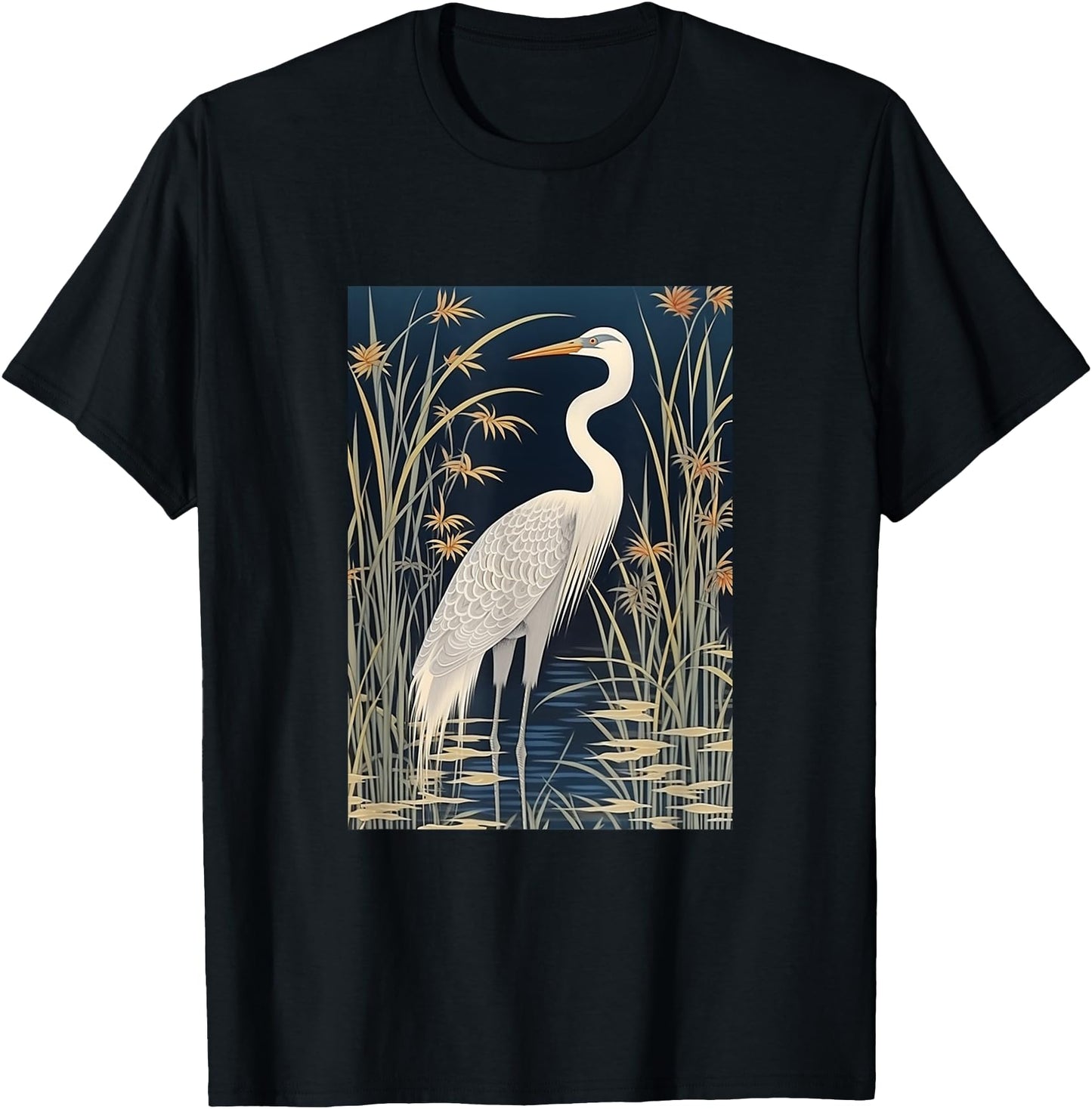 Vintage Japanese Fine Art Crane, Bamboo and Iris Koryusai