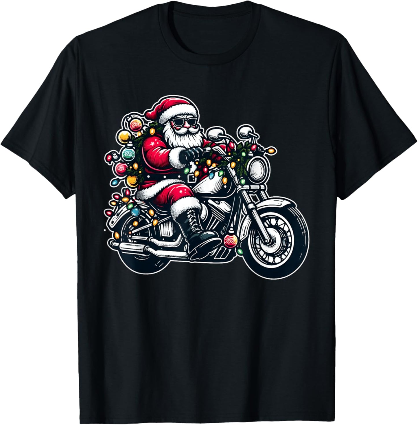 Santa Claus on Motorcycle Funny Biker Christmas Xmas Lights