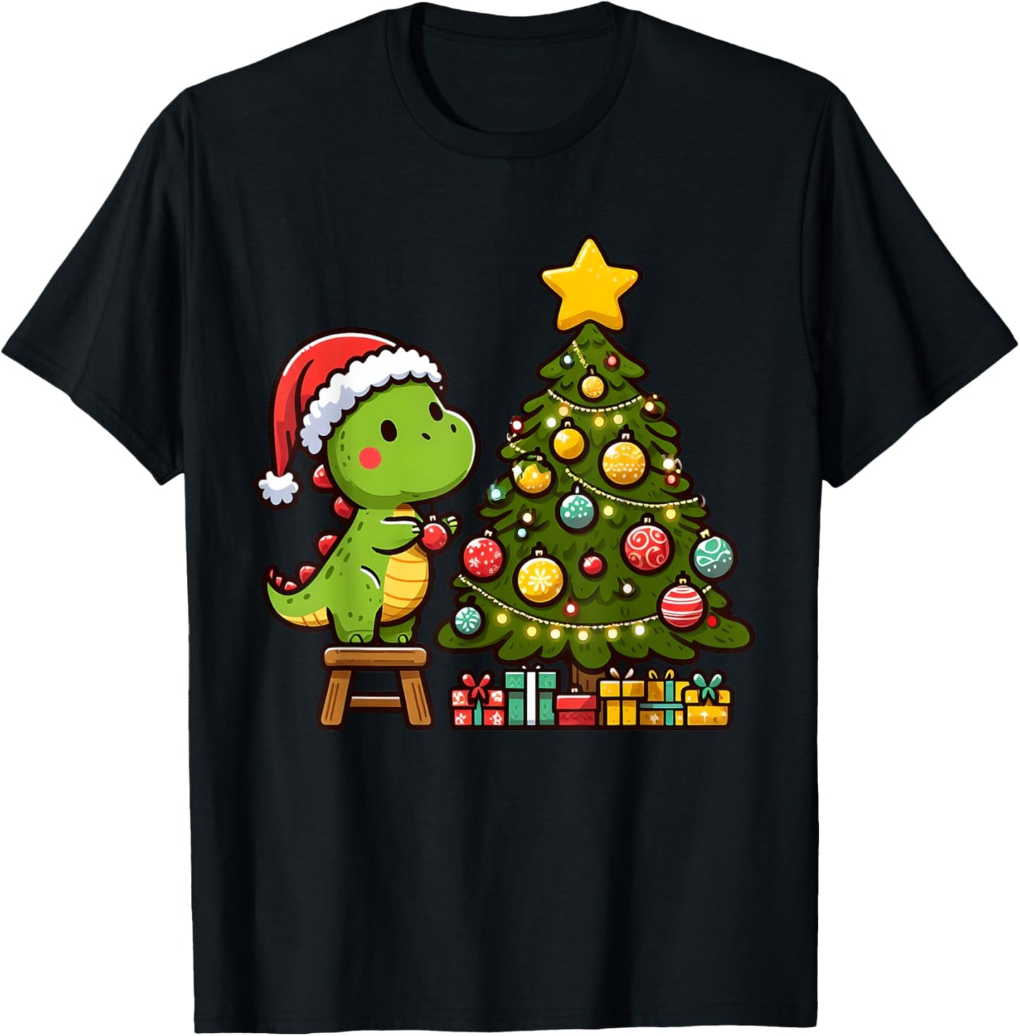 Cute T Rex Dinosaur Decorating Christmas Tree Xmas Holiday