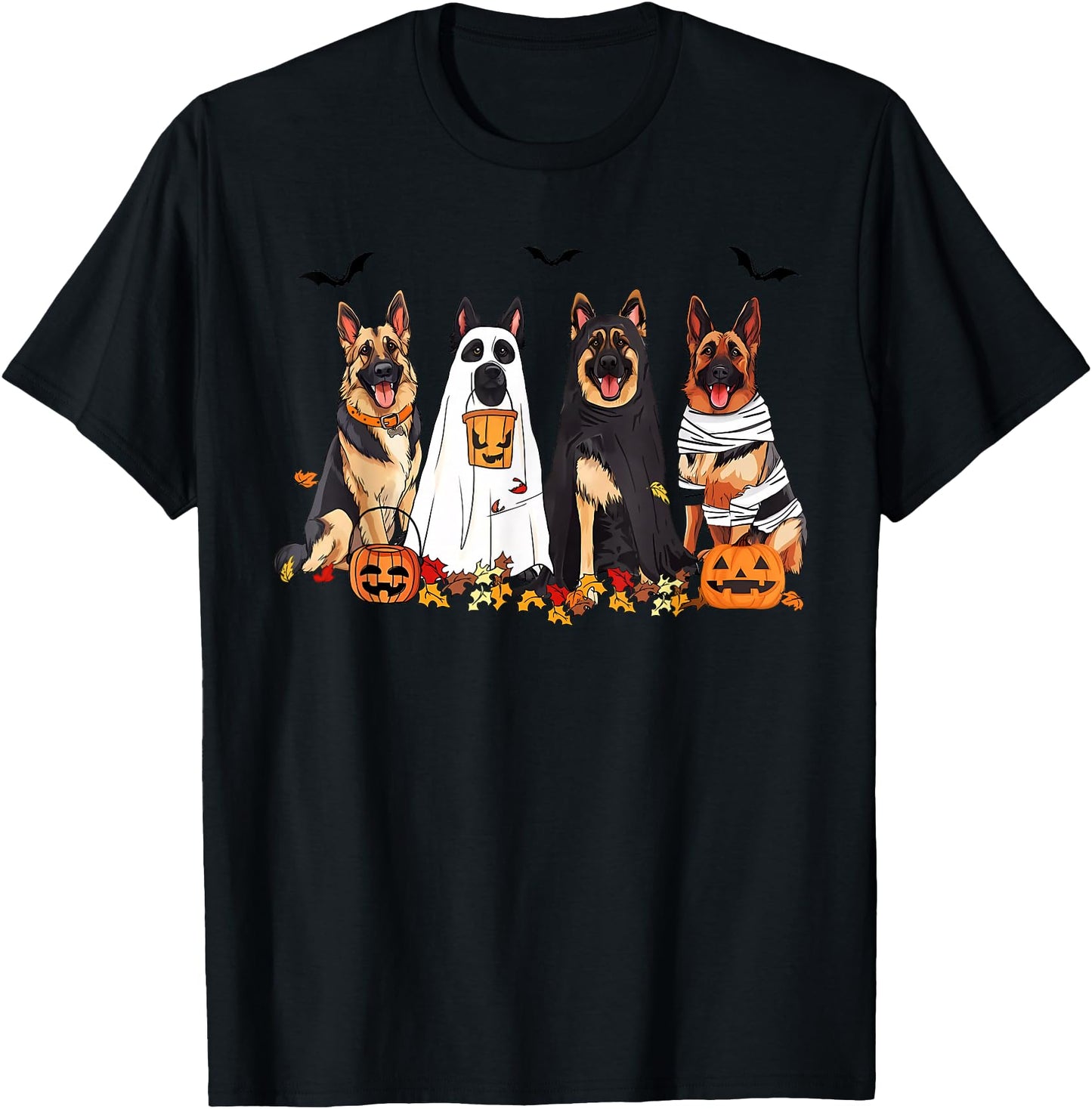 German Shepherd Dogs Dressed As Ghost Autumn Leave Halloween