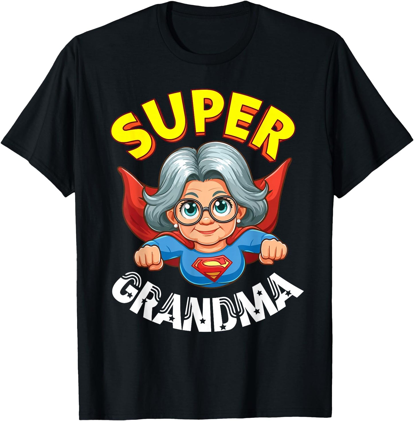 Super Grandma Hero Cape Flying Cartoon Funny Grandmother