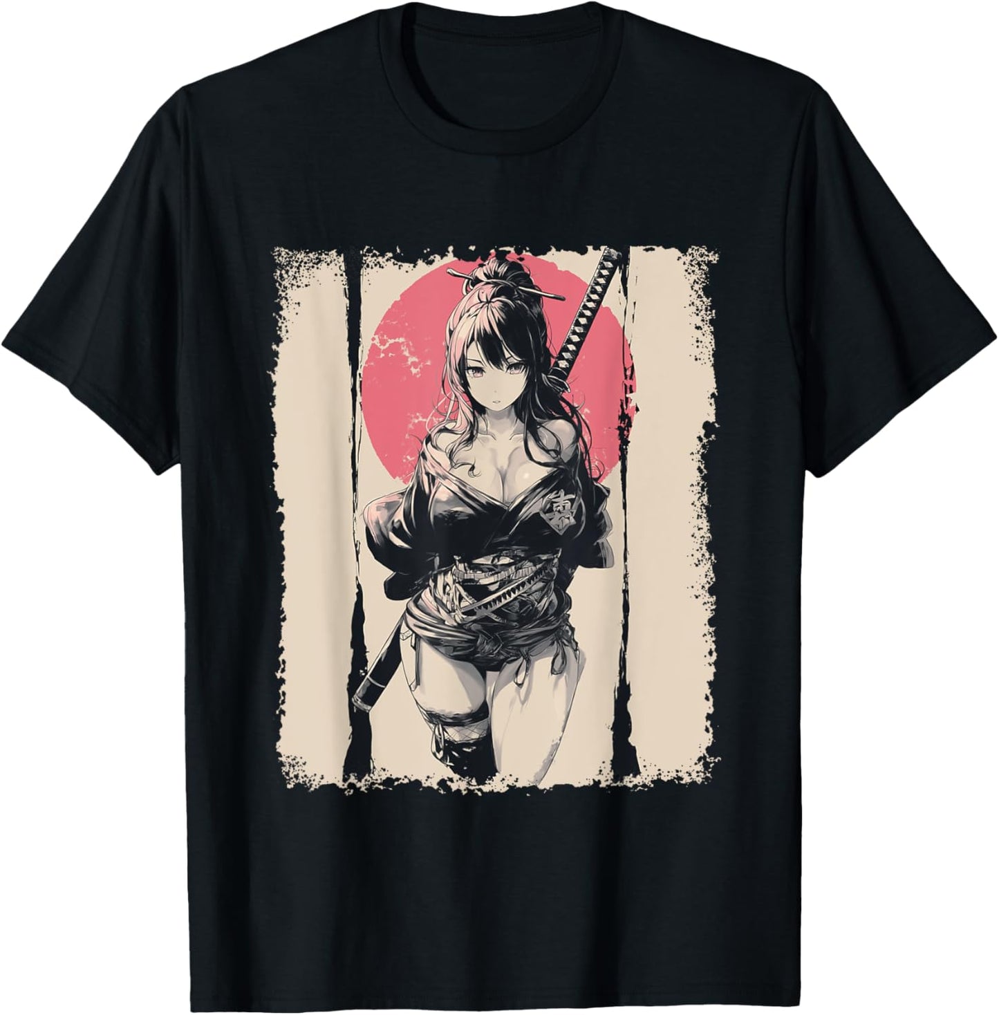 Sexy Anime Girl japanese Samurai Red Sun