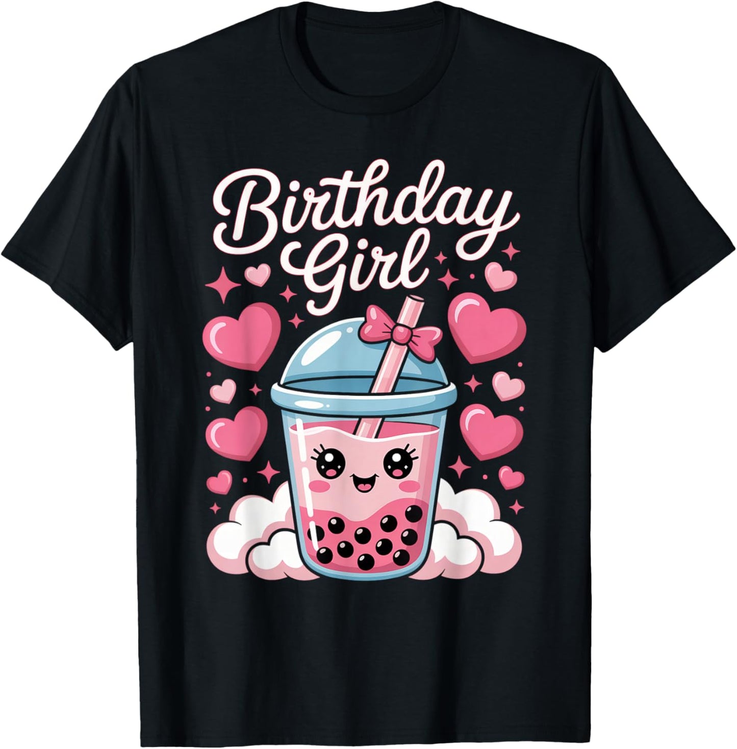 Happy Birthday Girl Cute Pink Bow Bubble Boba Tea Anime