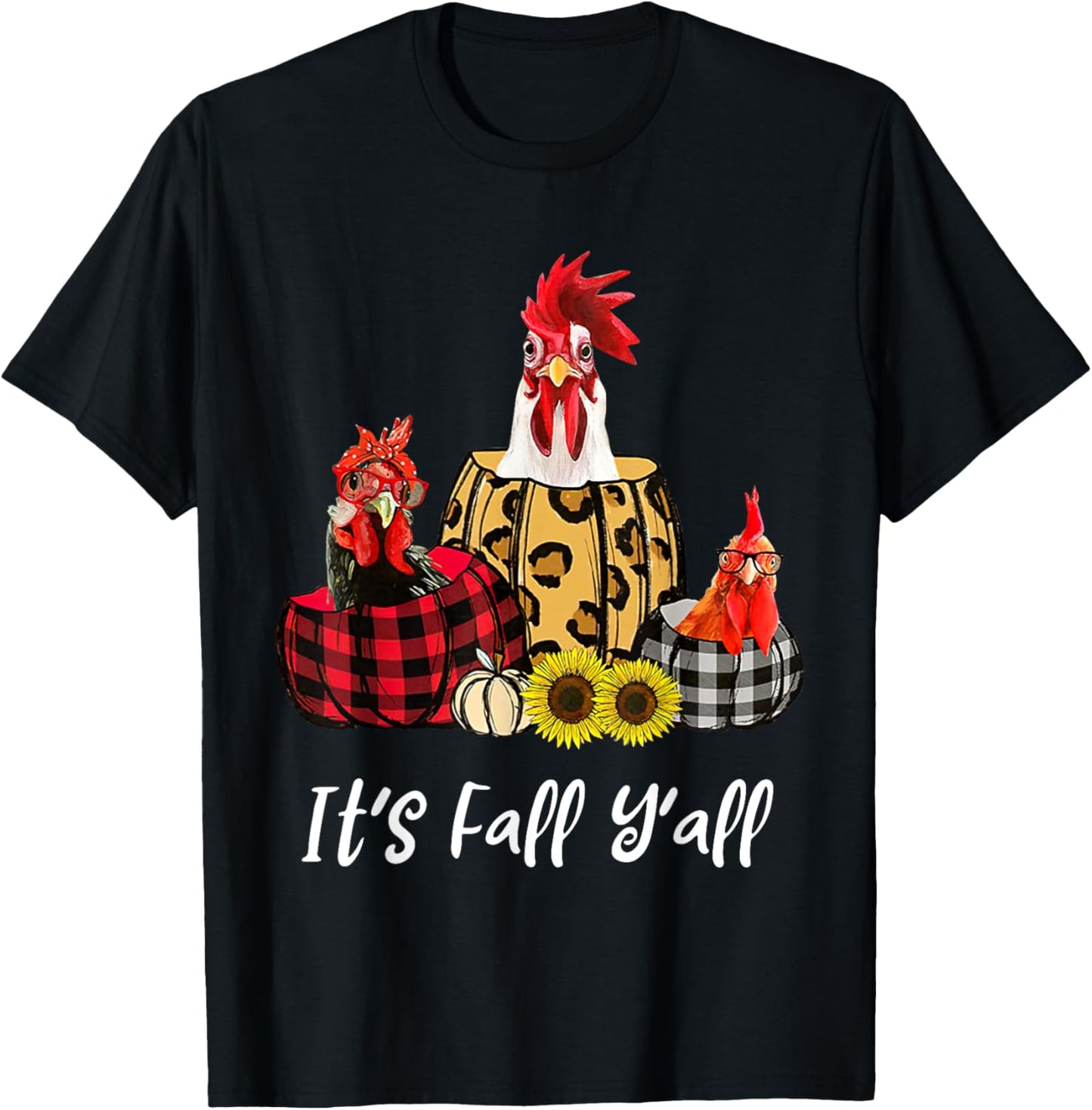 Chicken It's Fall Y'all Leopard Pumpkin Autumn Thanksgiving T-Shirt