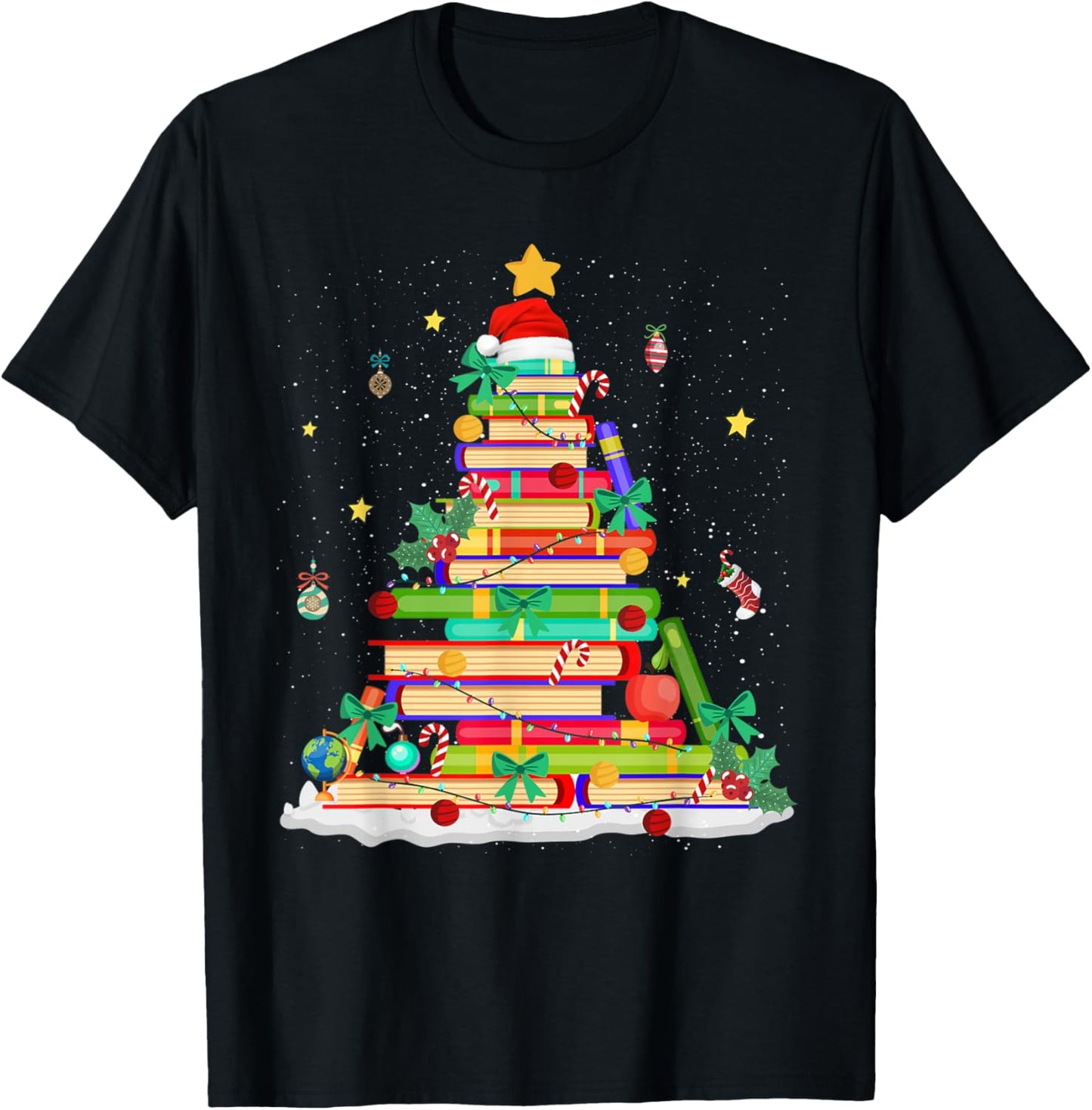 Christmas Book Library Tree Lights Funny Librarian Xmas