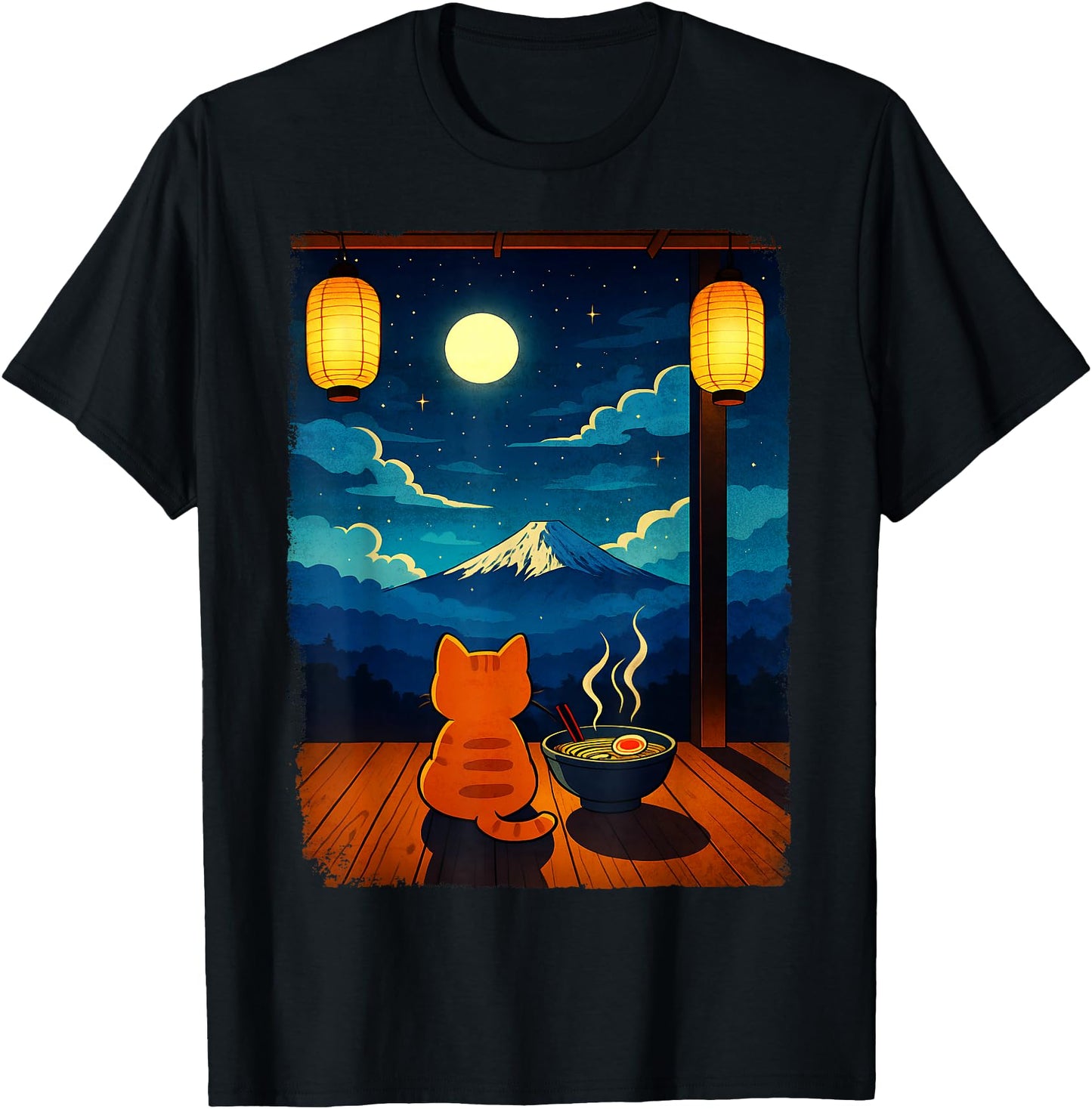 Cat Ramen Kawaii Mount Fuji Zen Aesthetic Japanese Graphic