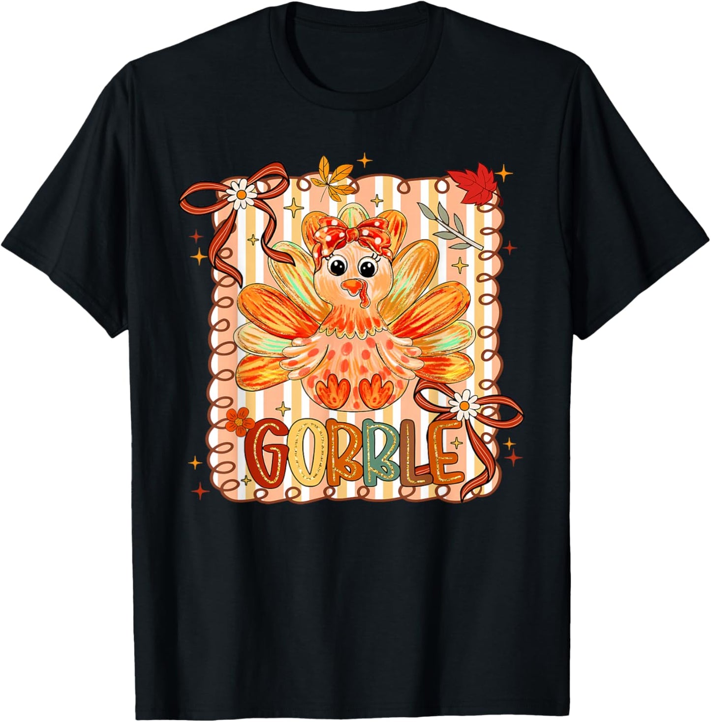 Preppy Thanksgiving Turkey Gobble Coquette Bow Women Girls