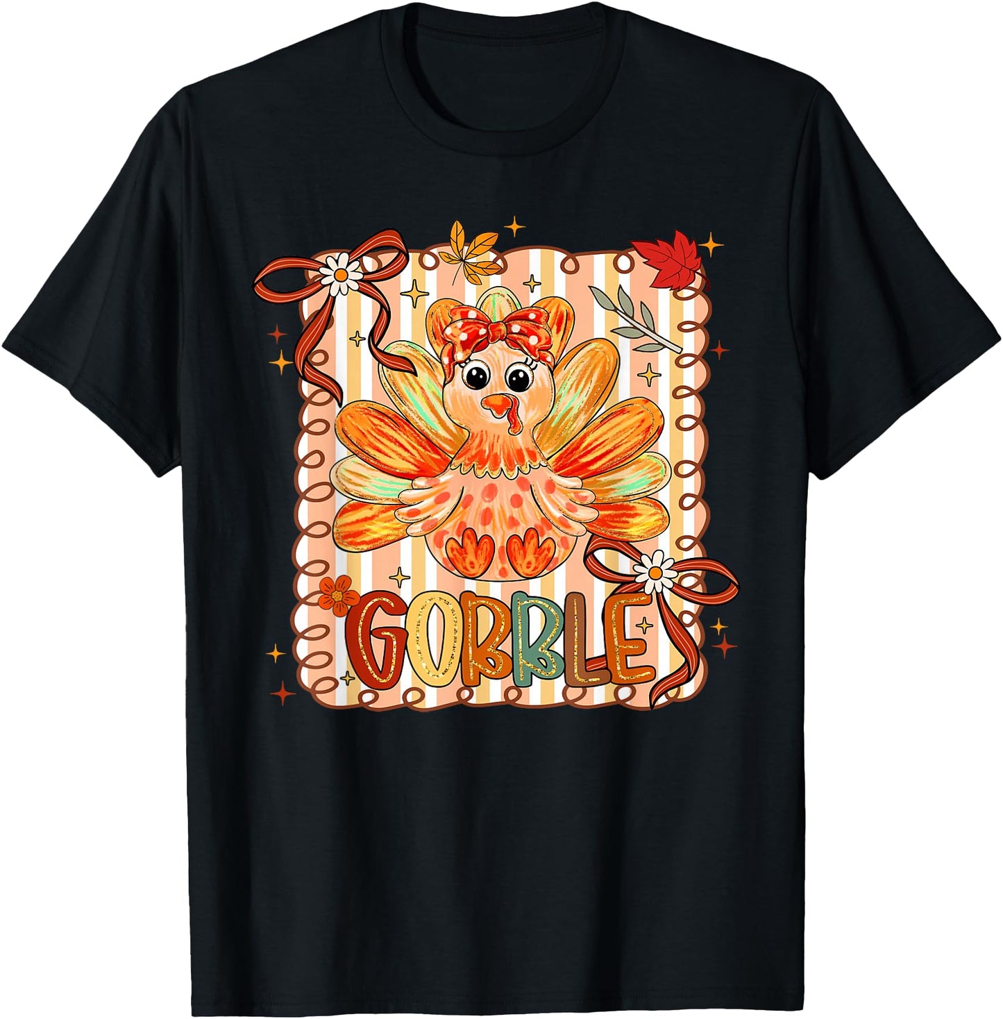 Preppy Thanksgiving Turkey Gobble Coquette Bow Women Girls