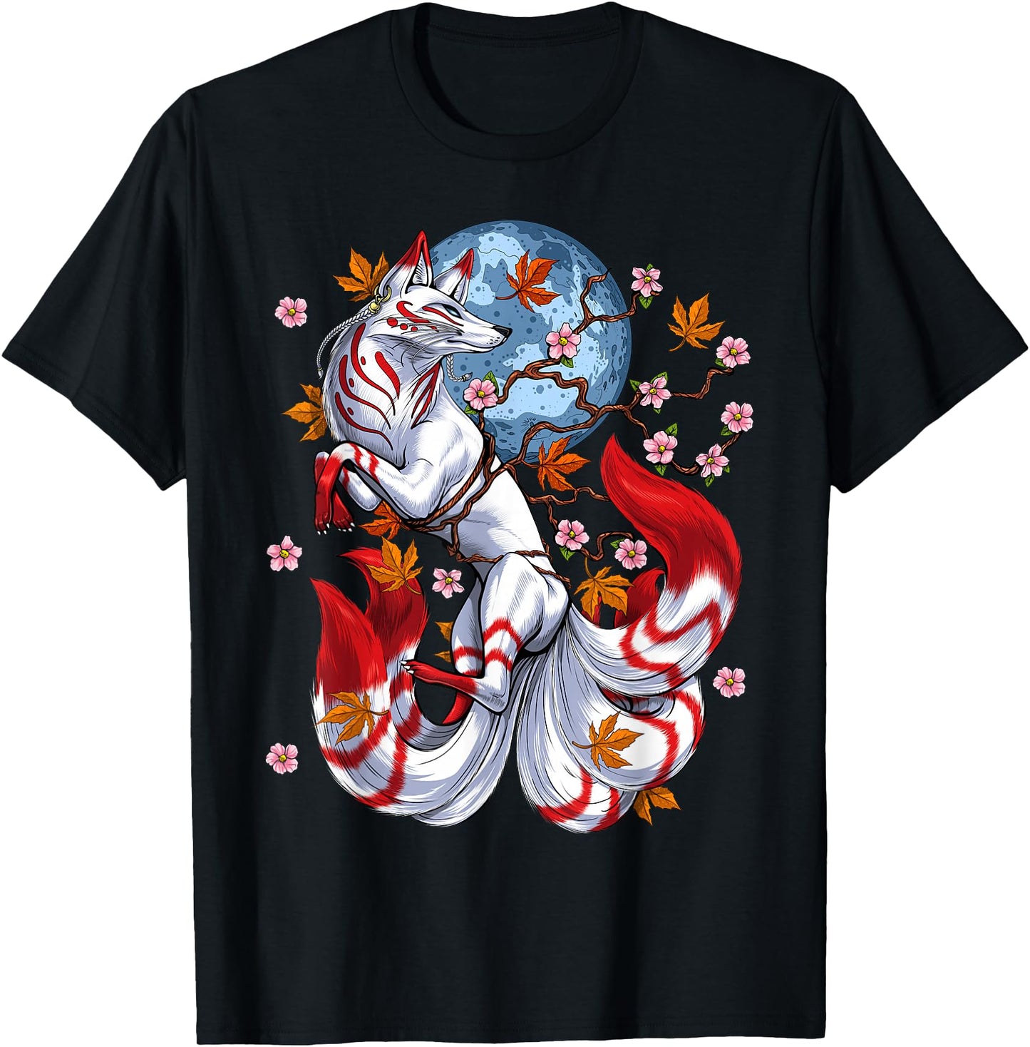 Kitsune Fox Japanese Nine Tailed Fox Cherry Blossom Flowers