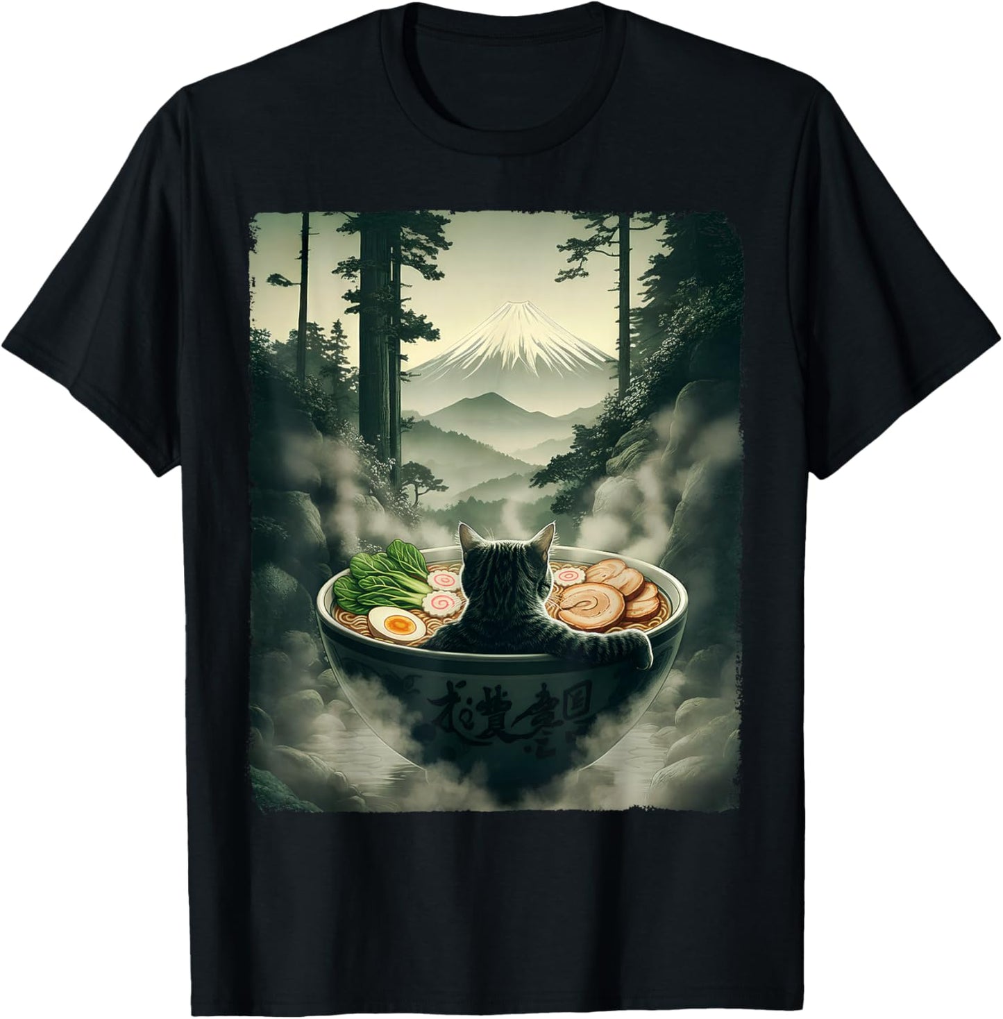 Cat Ramen Mount Fuji Zen Aesthetic Funny Japanese Graphic
