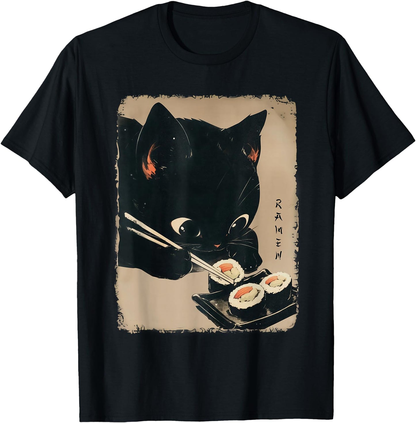 Kawaii Cat Eating Sushi Funny Japanese Anime Cute Cat Girls