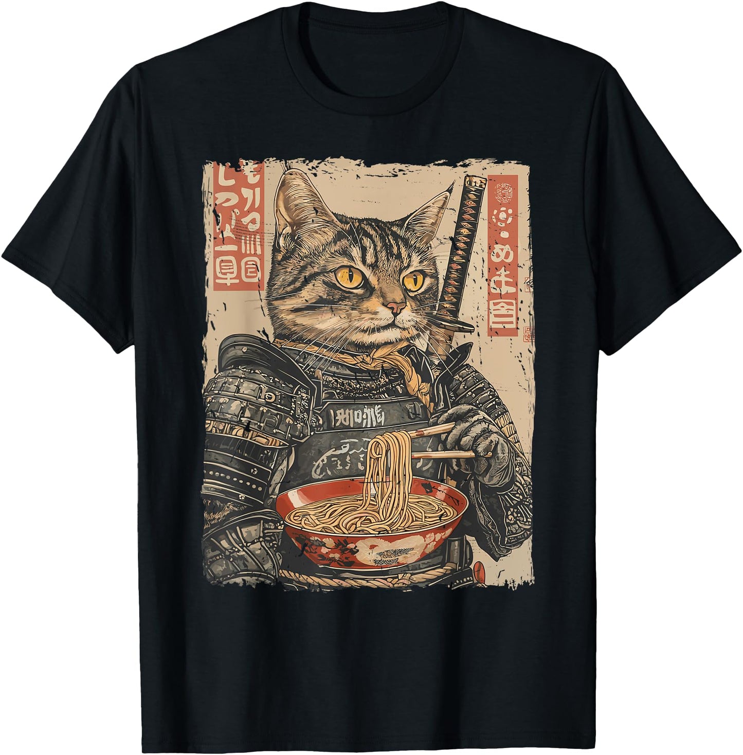 Samurai Cat Loves Ramen Funny Anime Japanese Artwork Samurai