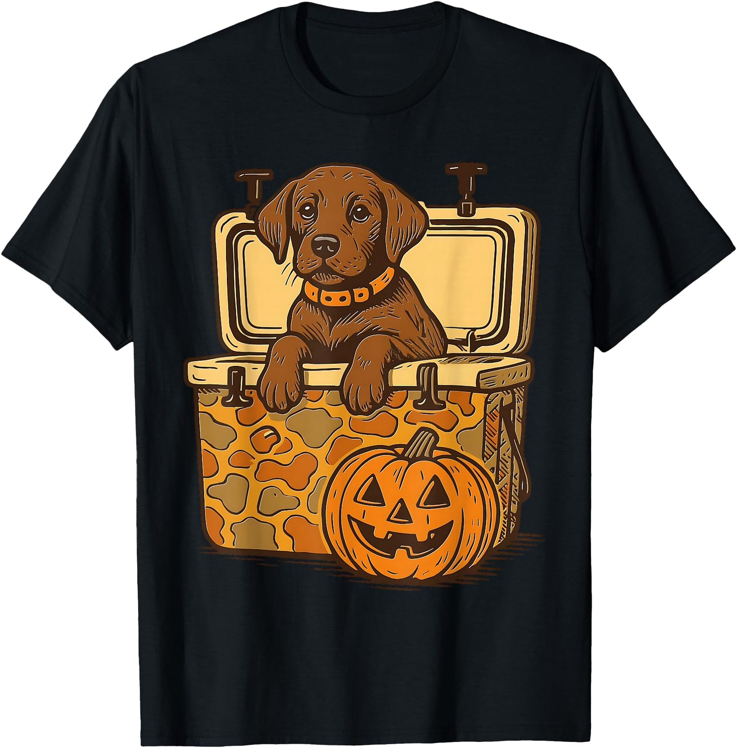 Brown Lab in Camo Cooler Pumpkin Hunting Dog Halloween