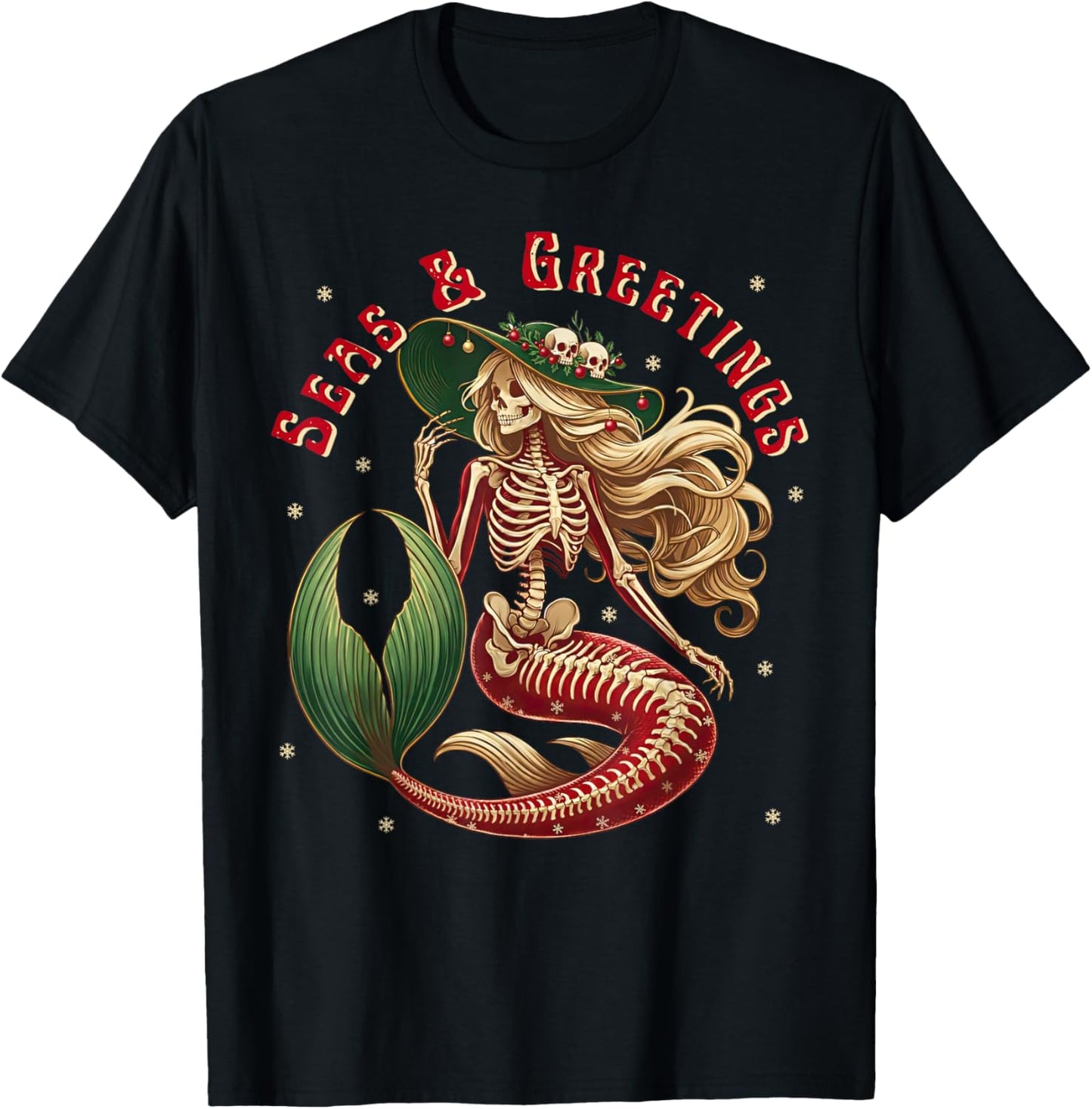Skeleton Mermaid Christmas Gothic Coastal Beach Vibes Xmas