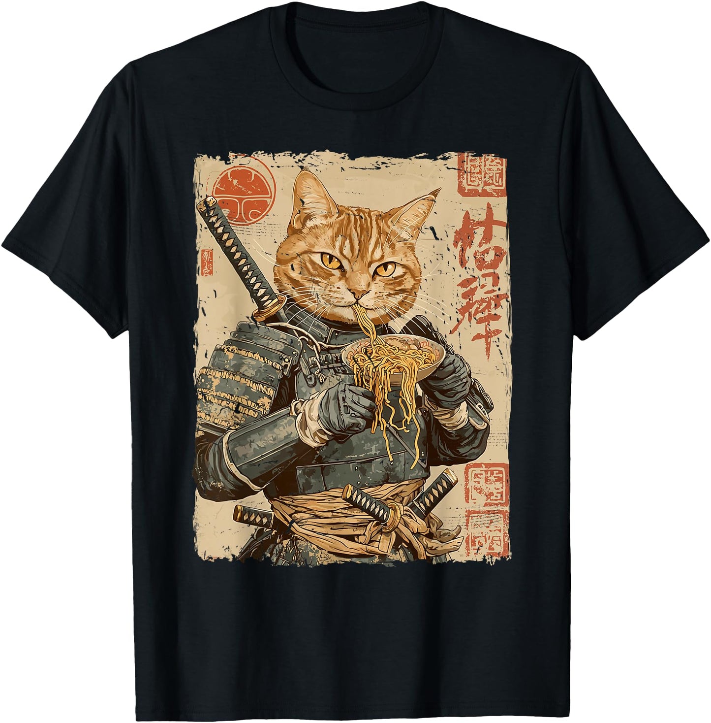 Samurai Cat Loves Ramen Funny Anime Japanese Artwork Samurai